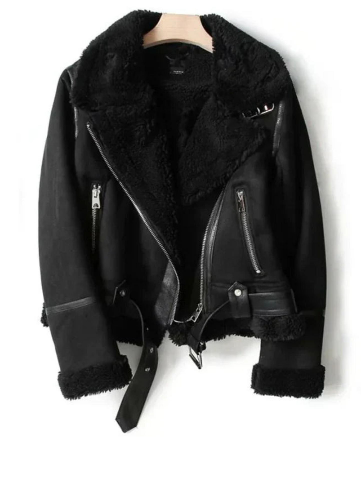 Leather Jacket for Women | Sherpa Lining | Black