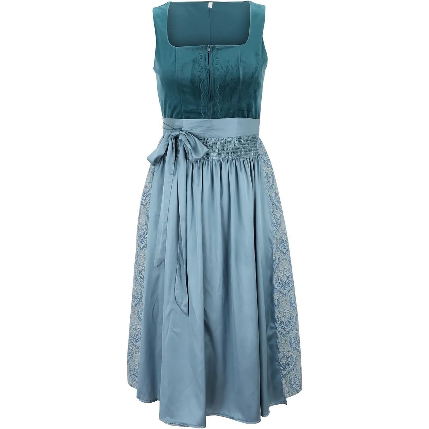 Long Dirndl Dress | Flowing Design | Oktoberfest Outfit | Blue/Green3