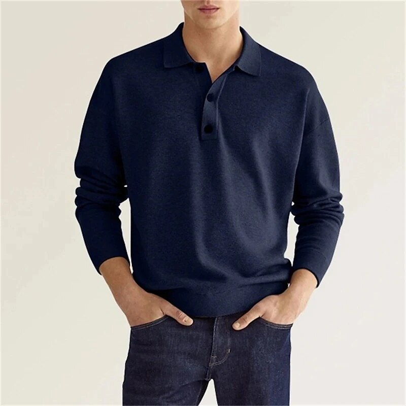 Long Sleeve Polo Shirt for Men | Modern Fit | Navy blue