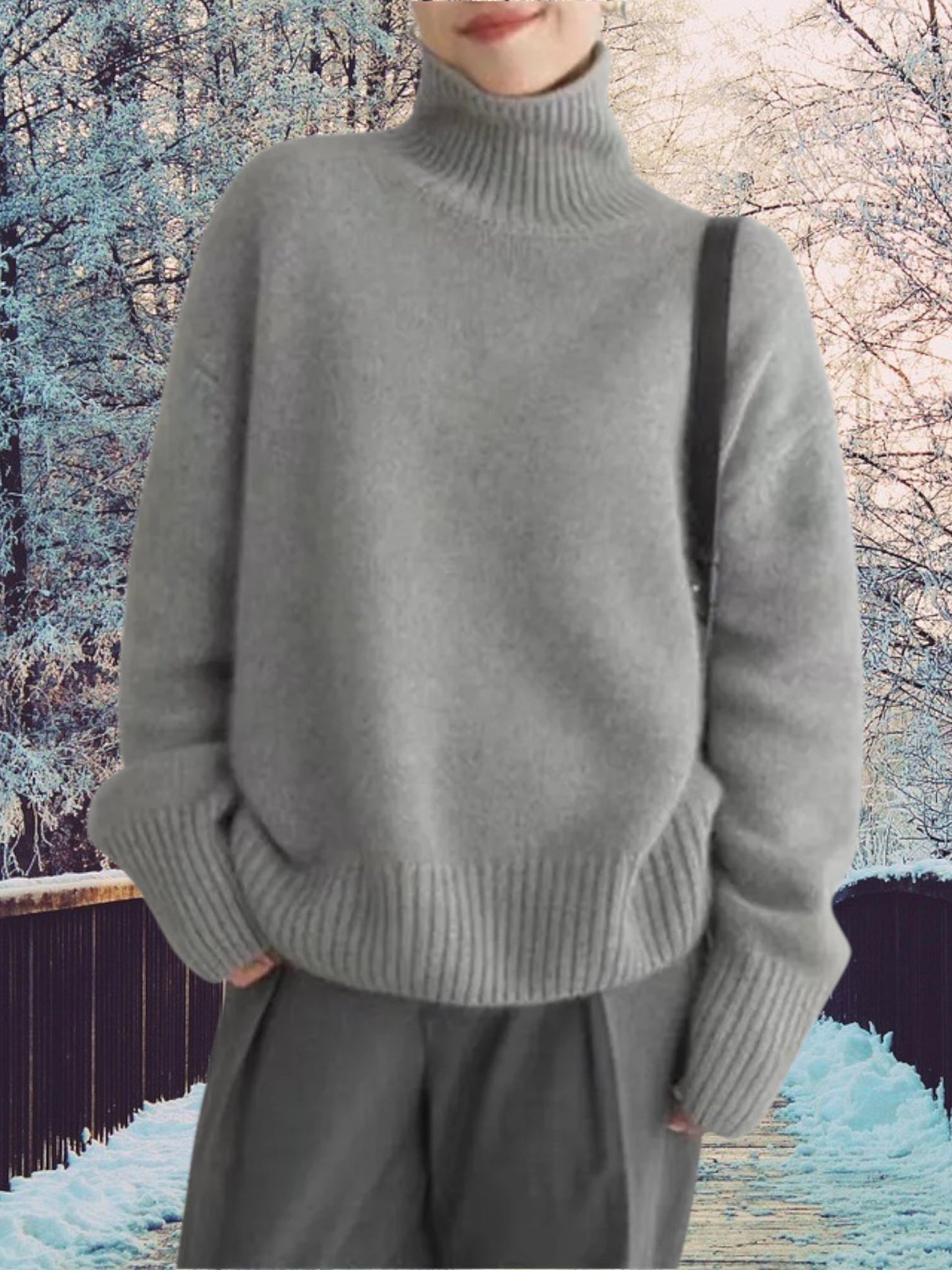 Louise | Women's Cashmere Turtleneck Sweater with Long Sleeves | Gray