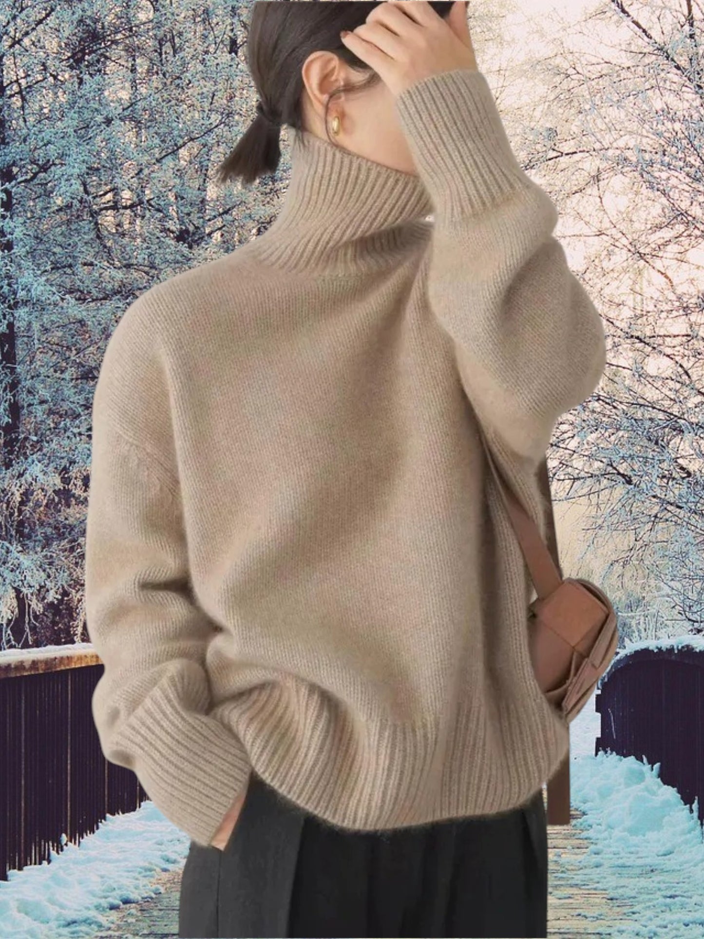 Louise | Women's Cashmere Turtleneck Sweater with Long Sleeves | Khaki