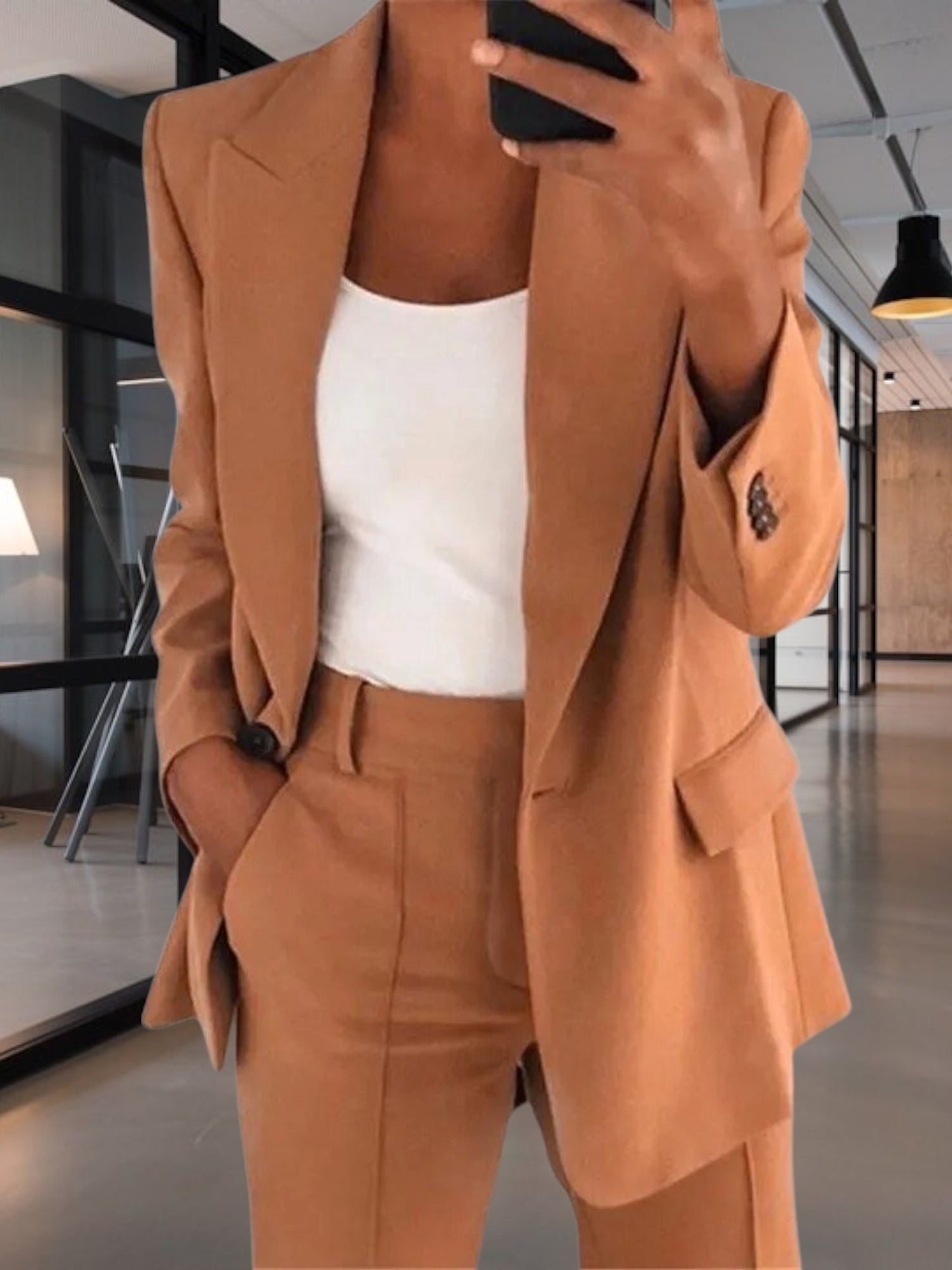 Marilyn | Elegant Tailored Blaser Pants for Women in Cotton Blend, Full Length, Zipper Closure, Versatile Style | Khaki