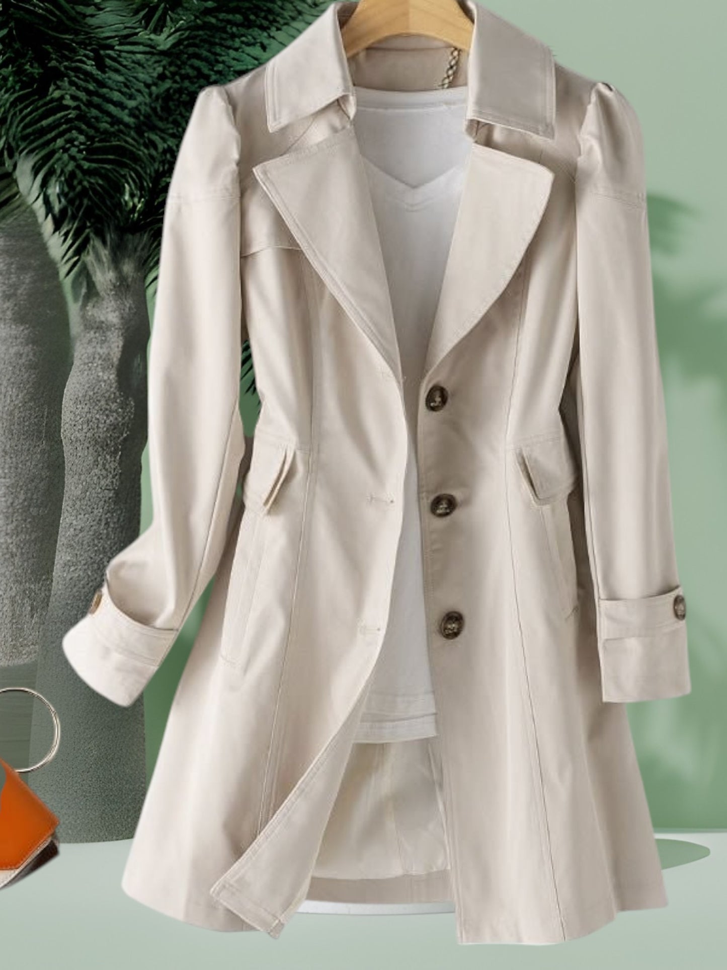 Matilda | Women's Water-Resistant Carbon Coat with Long Sleeves and Dual Closure | Beige