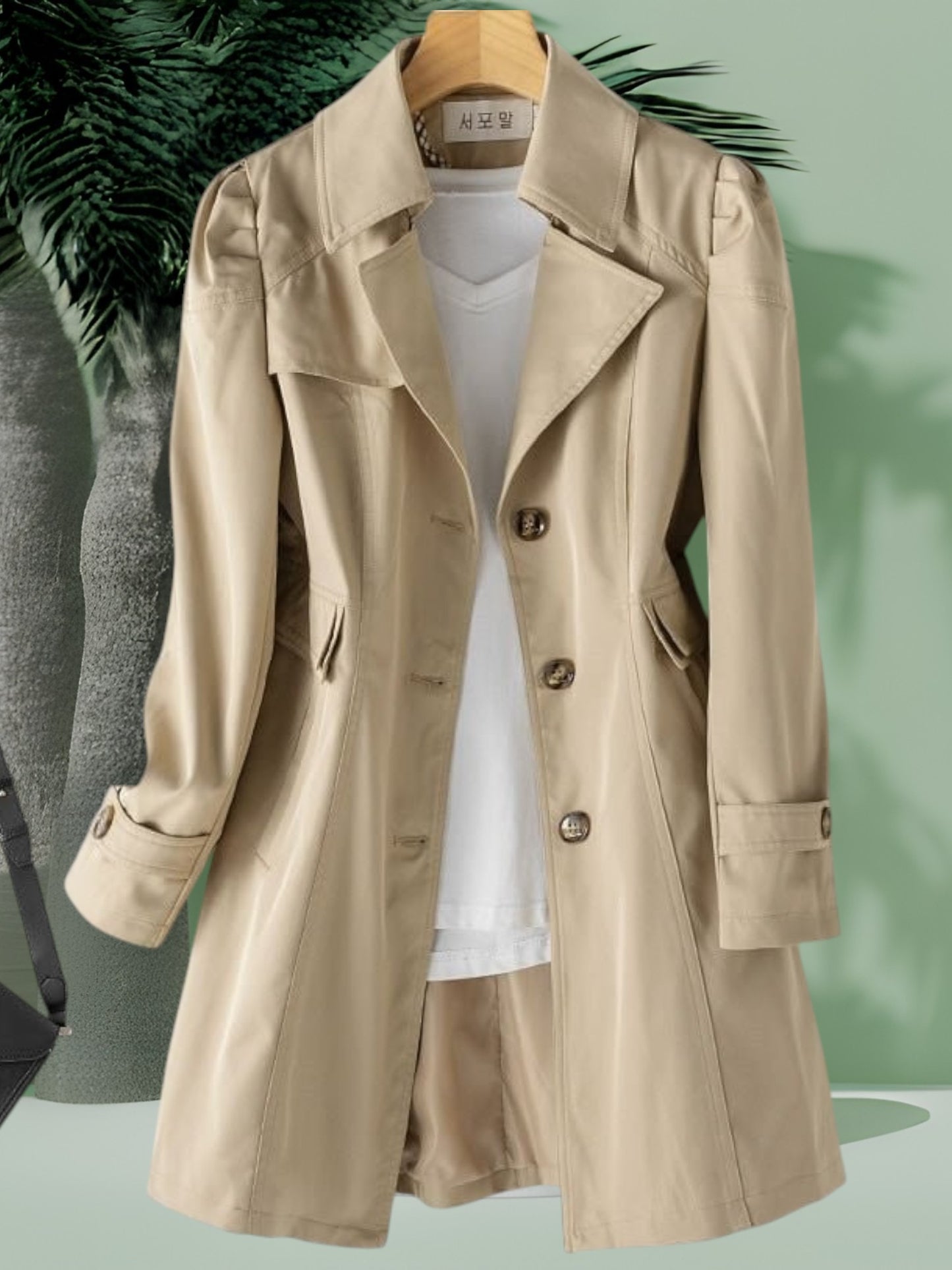 Matilda | Women's Water-Resistant Carbon Coat with Long Sleeves and Dual Closure | Khaki
