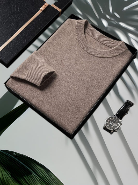 Max | Luxurious Men's Cashmere Pullover Sweater with Classic Design and Long Sleeves | Beige