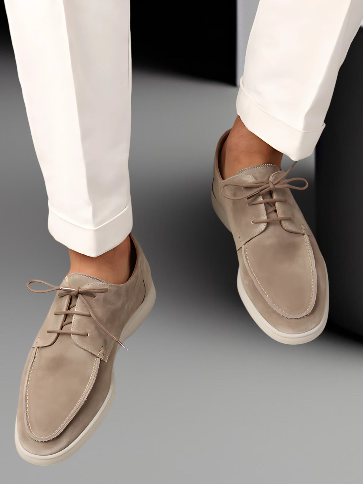 Men's Classic Leather Shoes with Cushioned Insole and Rubber Sole | Khaki