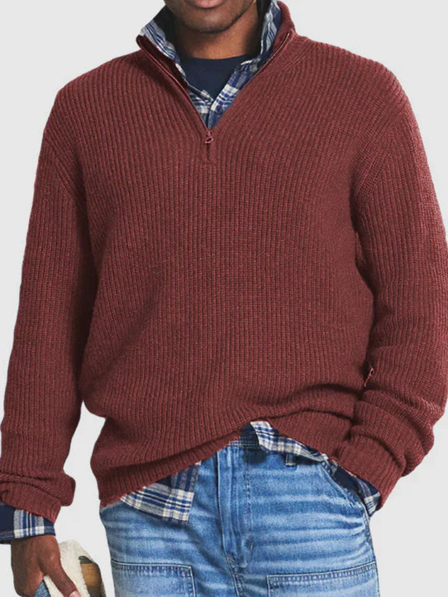 Men's Half Zip Sweatshirt | Casual Fit | Red