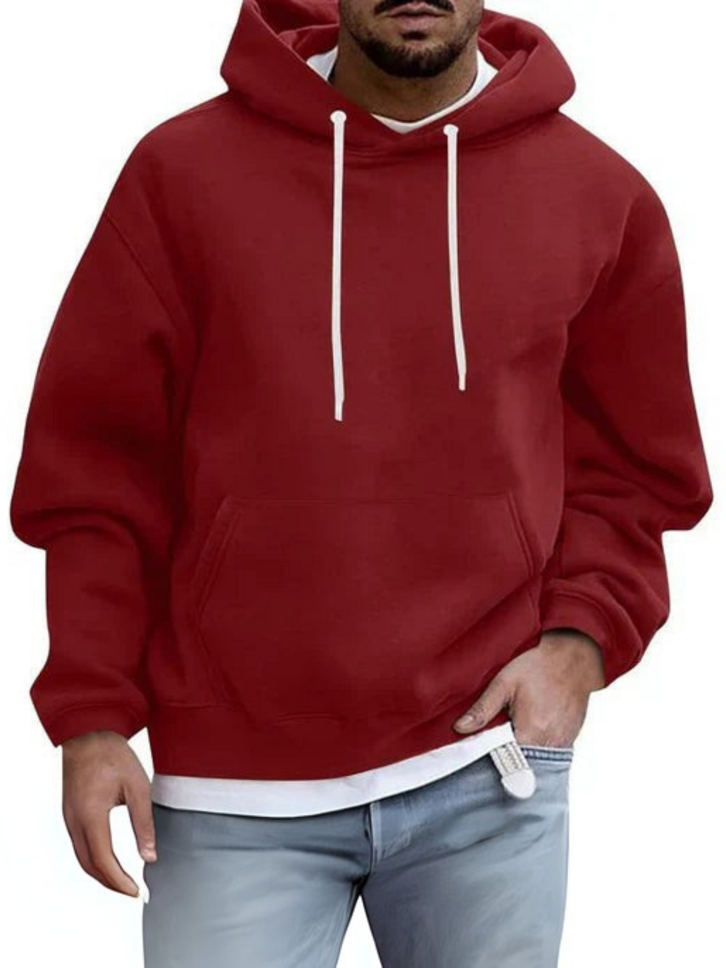 Men's Hoodie, Adjustable Hood | Kangaroo Pocket | Red