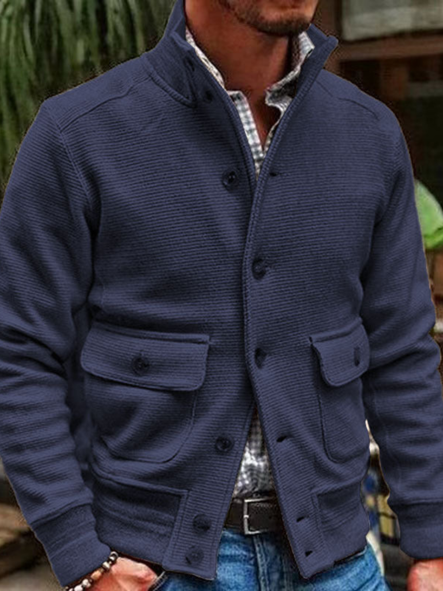 Men's Jacket, Solid Color, Polyester | Winter | Navy Blue