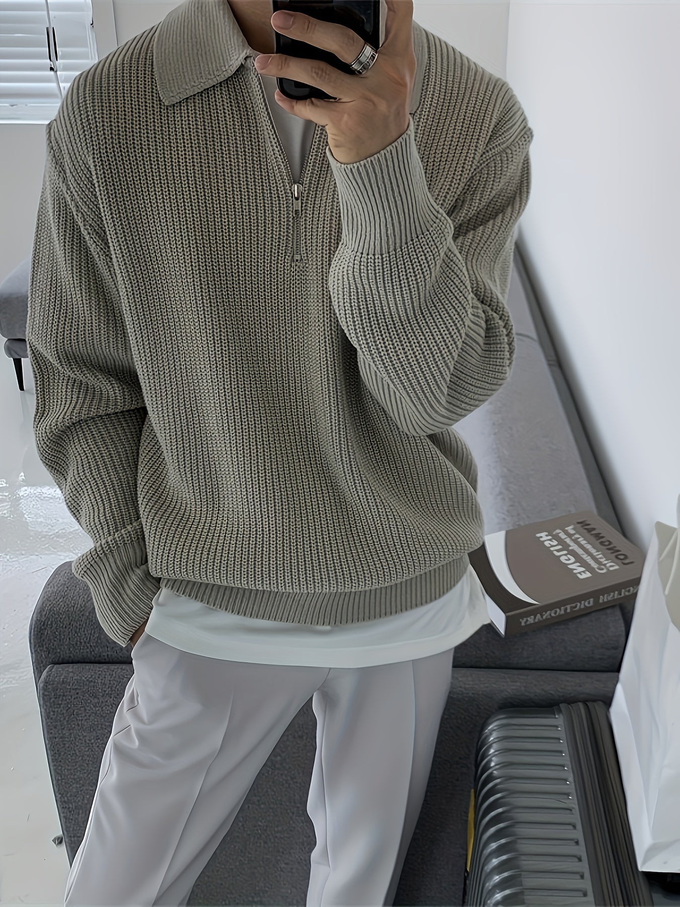 Men's Knit Sweater, Striped Pattern | Winter | Gray