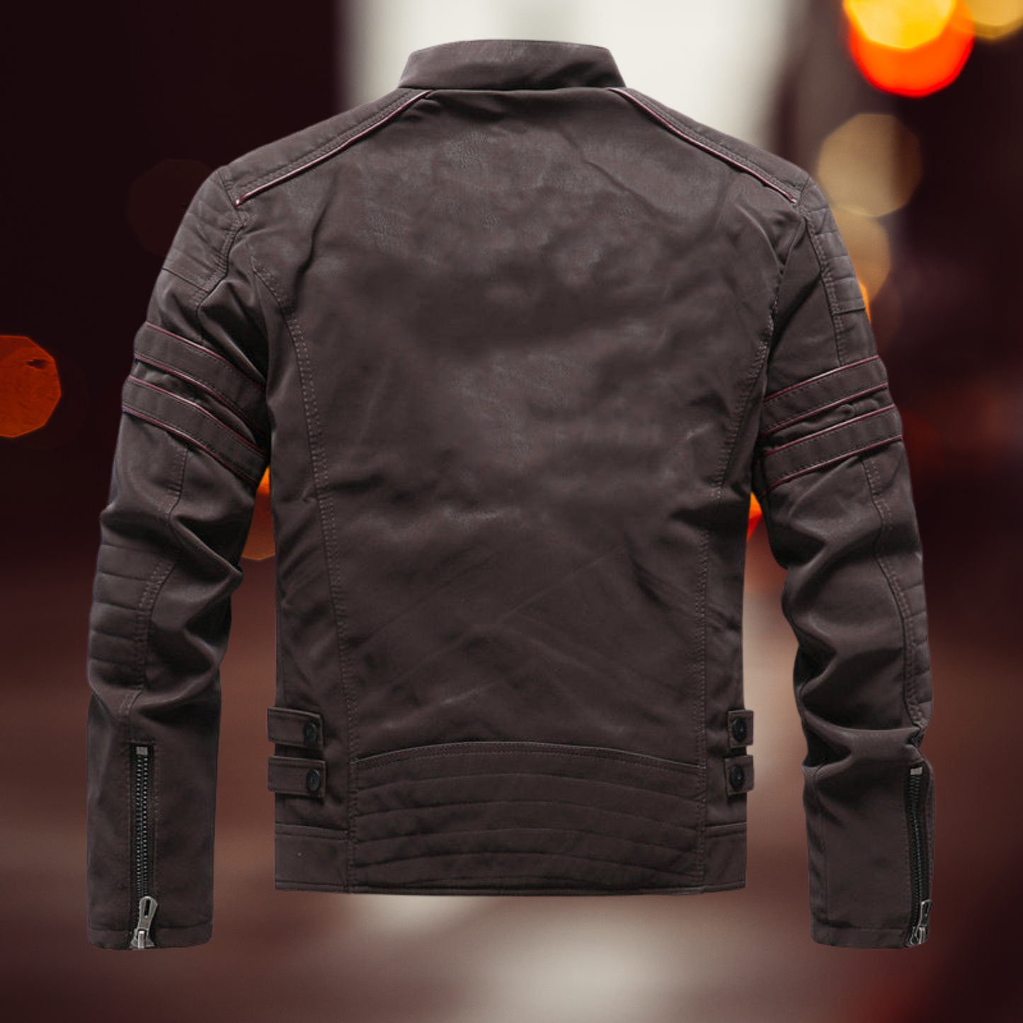 Men's Premium Leather Biker Jacket with Long Sleeves and Zipper Closure | Brown 2