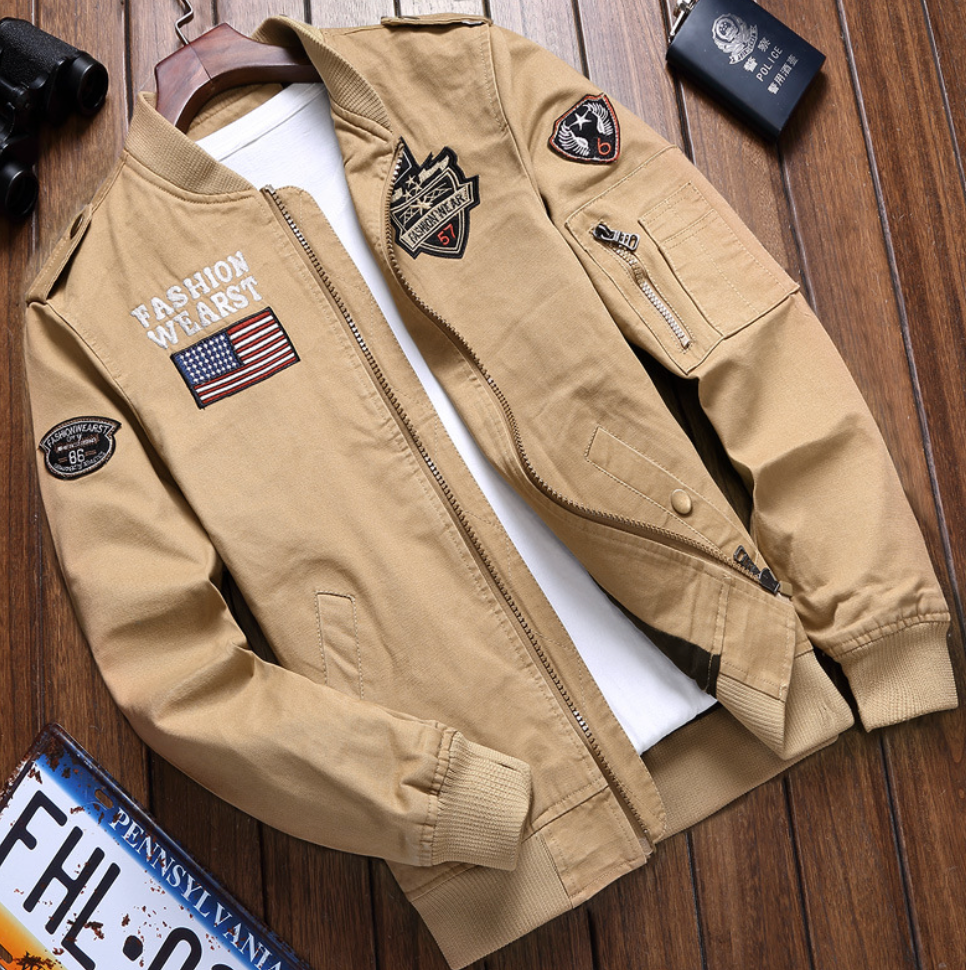 Military Jacket For Men | Durable Design with Patches | Beige