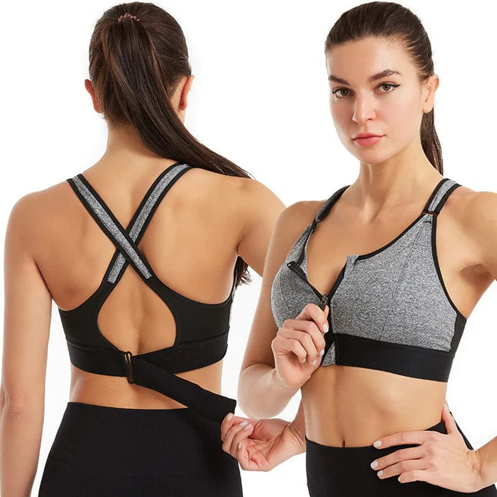 Women's Front Zip Sports Bra – Adjustable Straps, Shockproof Athletic Bra | 2 Pieces