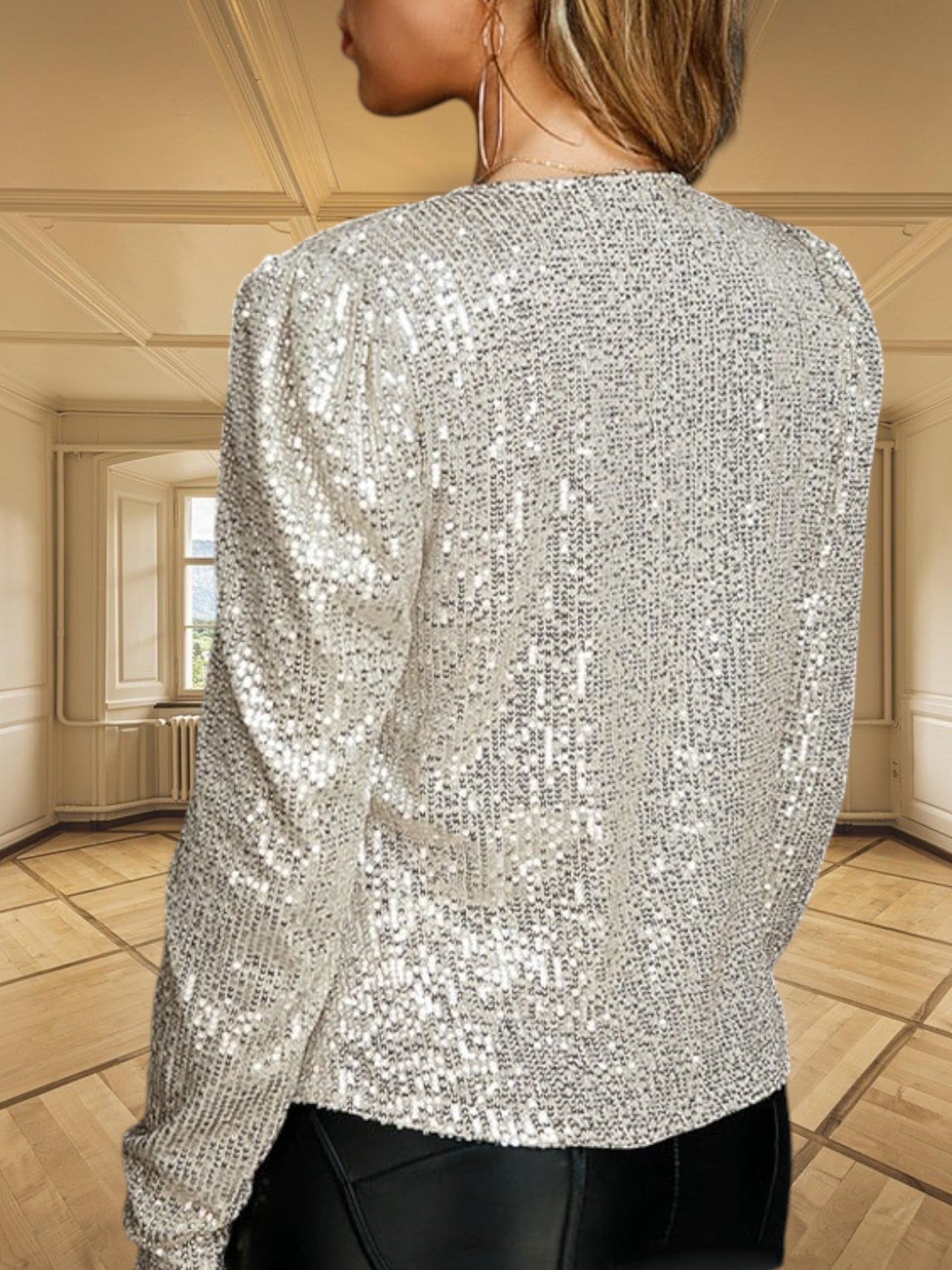 Olivia | Chic Glitter Jacket with Long Sleeves for Festive Occasions | Silver 2