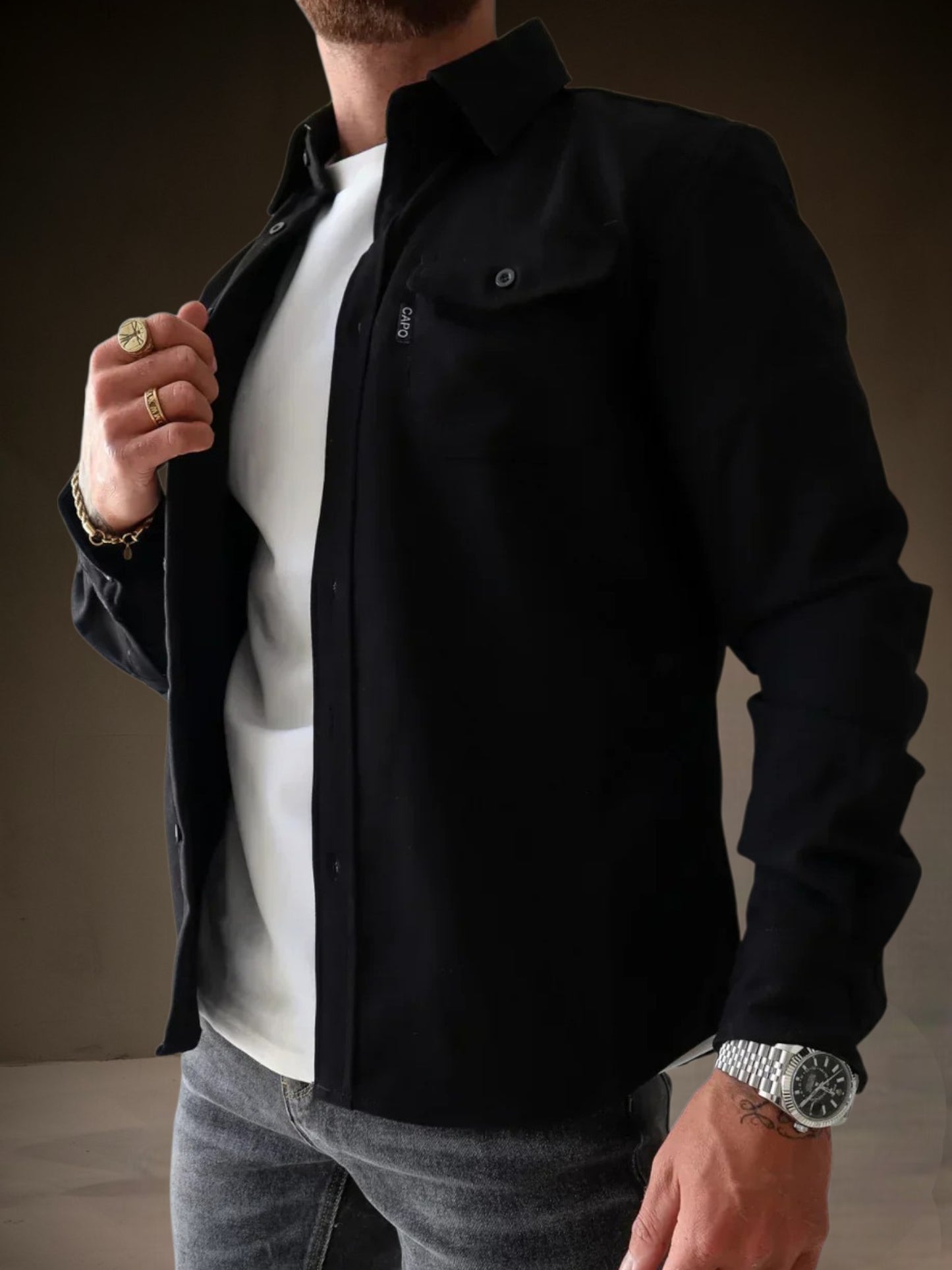 Oswin | Men's Overshirt in Durable Fabric with Long Sleeves and Modern Fit for All Seasons | Black 3