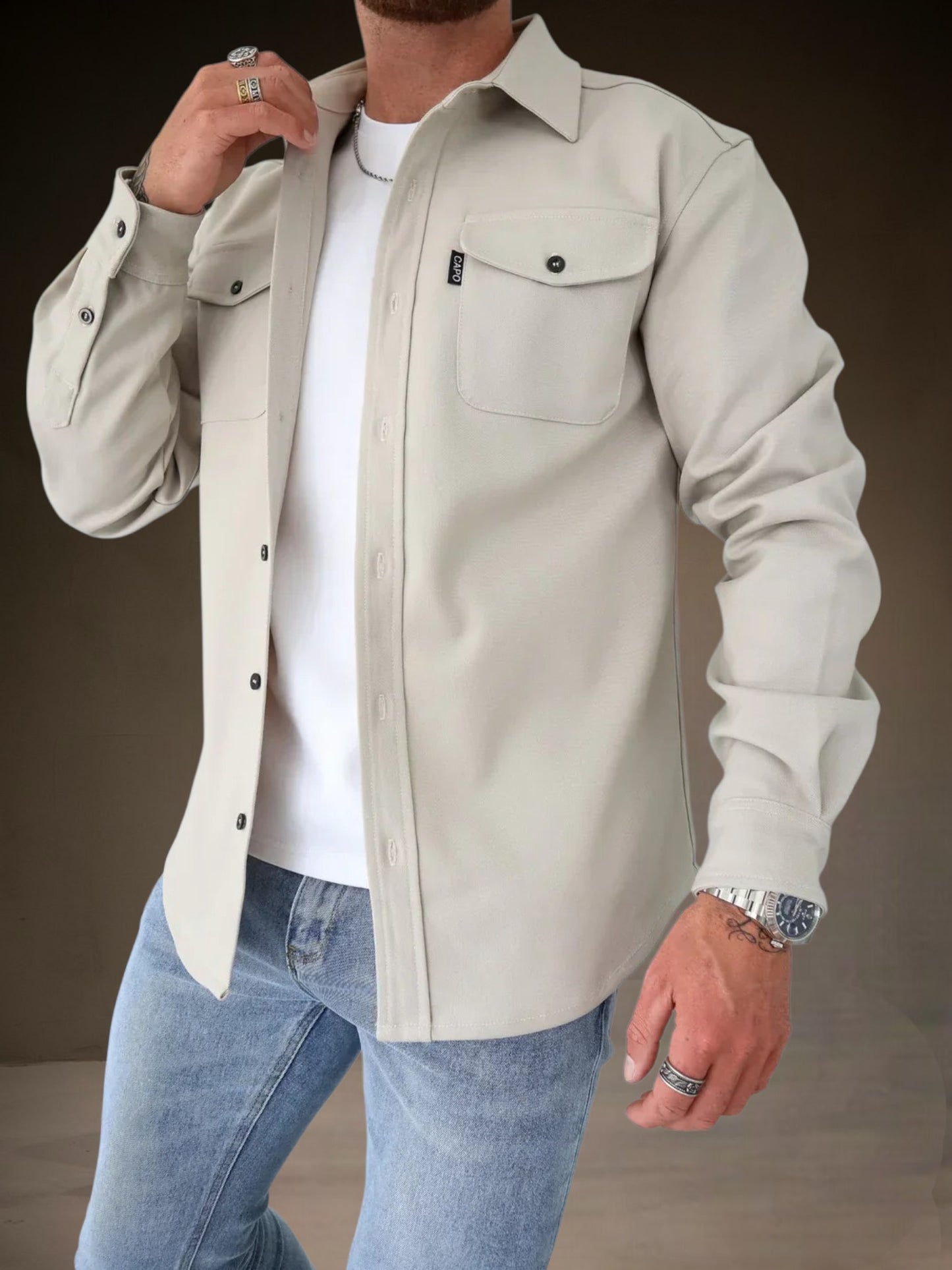Oswin | Men's Overshirt in Durable Fabric with Long Sleeves and Modern Fit for All Seasons | Cream