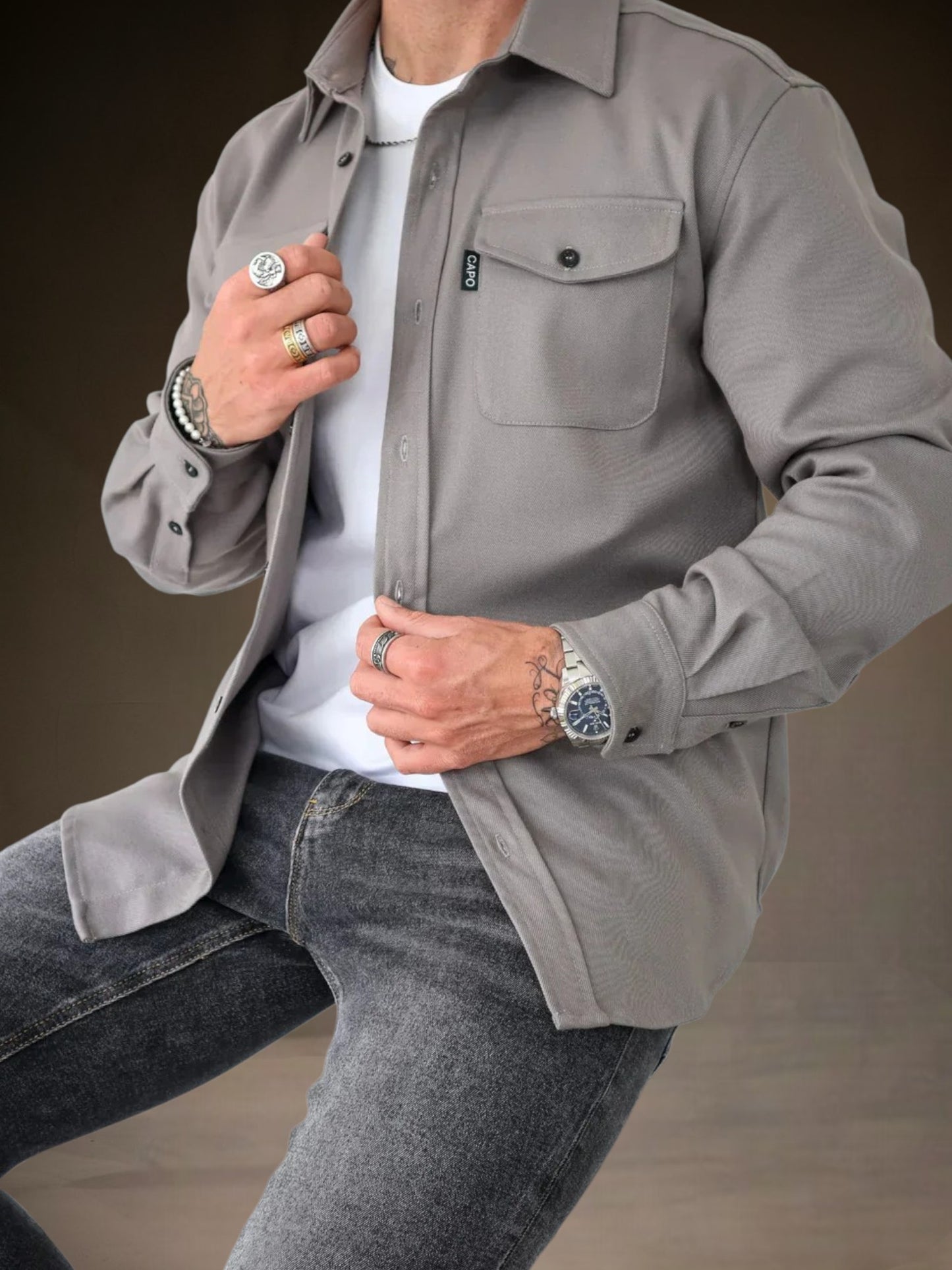 Oswin | Men's Overshirt in Durable Fabric with Long Sleeves and Modern Fit for All Seasons | Lightgray