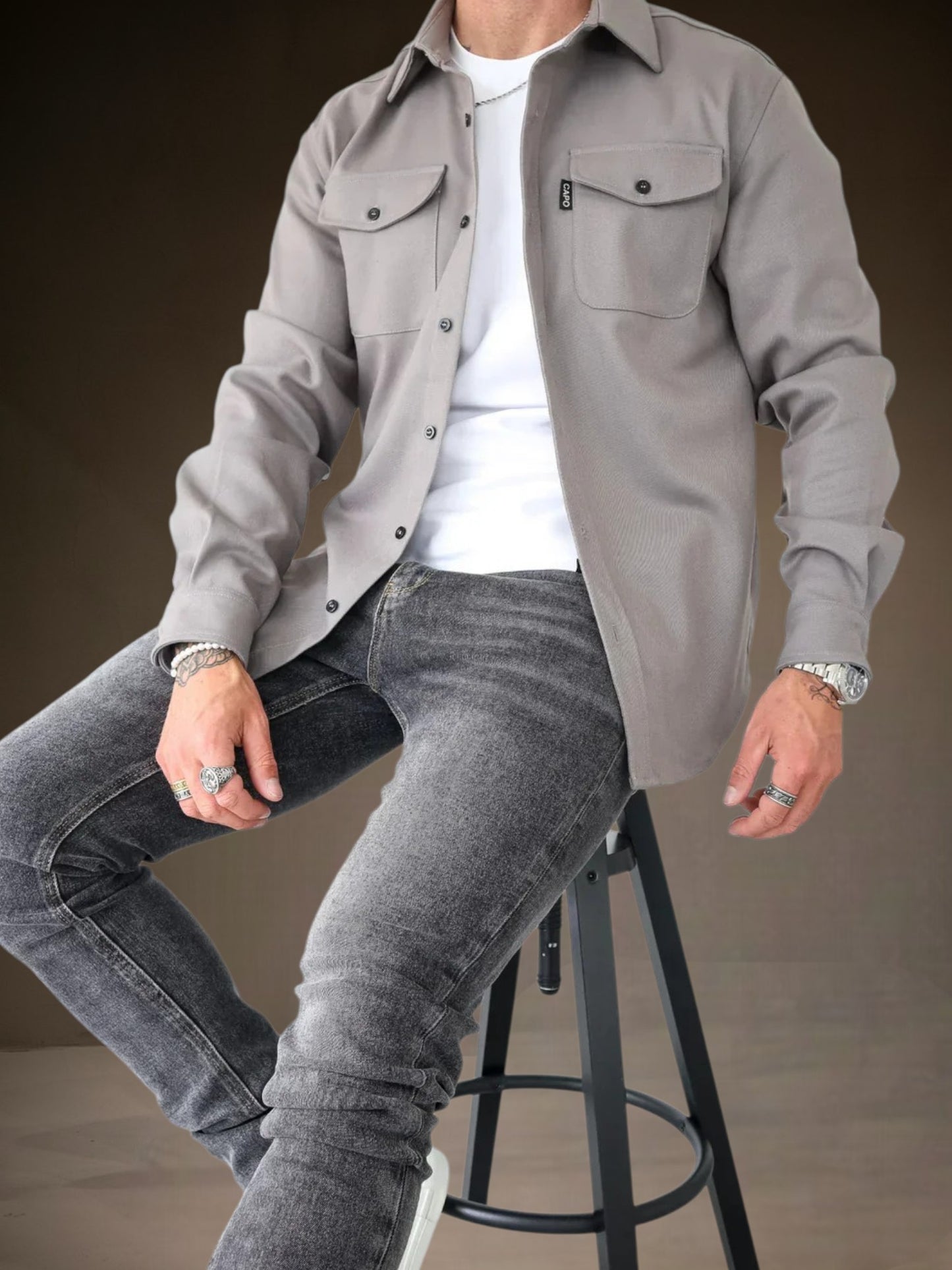 Oswin | Men's Overshirt in Durable Fabric with Long Sleeves and Modern Fit for All Seasons | Lightgray 2