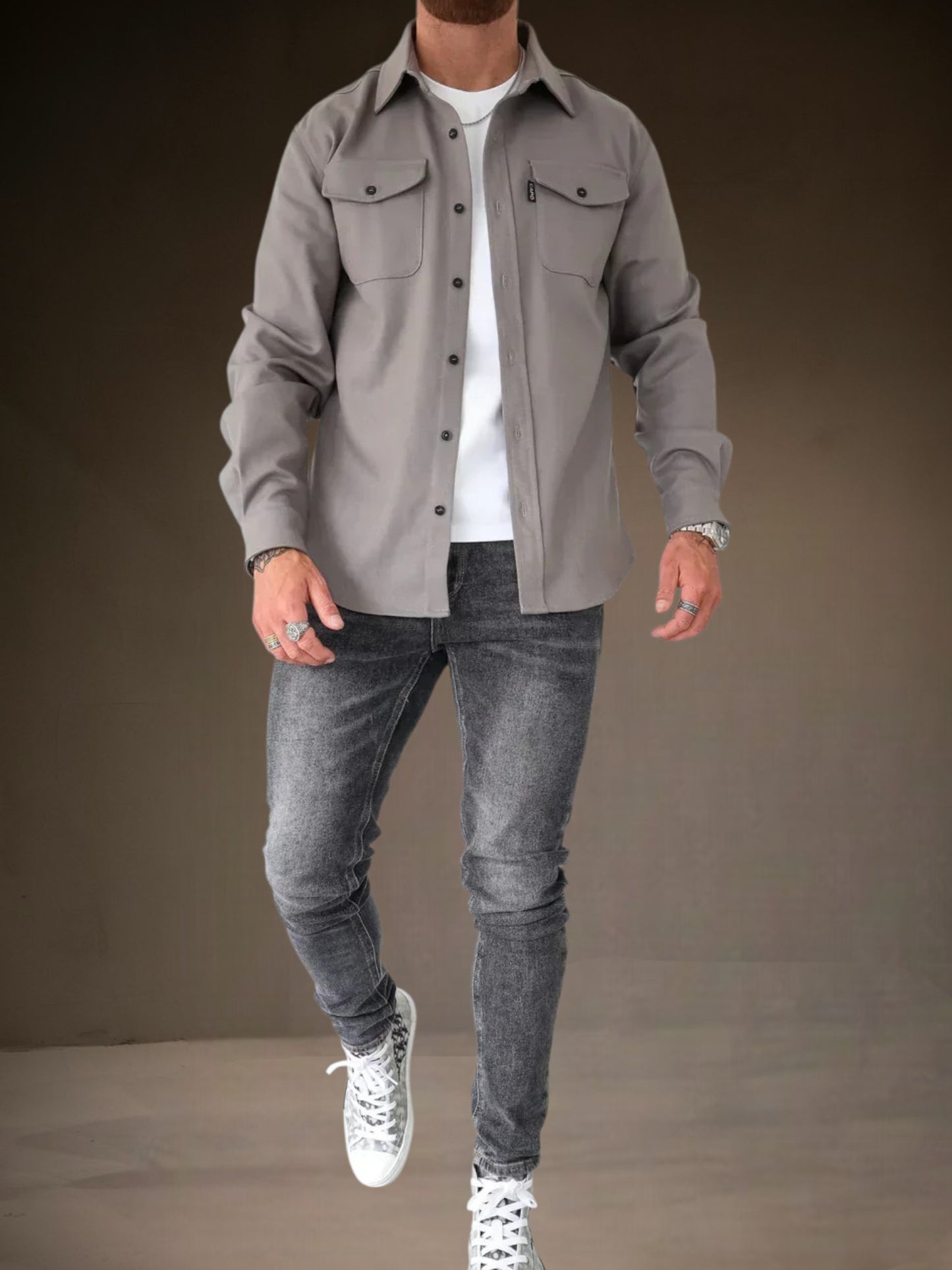 Oswin | Men's Overshirt in Durable Fabric with Long Sleeves and Modern Fit for All Seasons | Lightgray 3