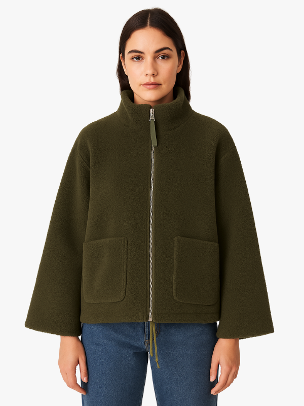 Oversized Sherpa Fleece Jacket for Women | Winter | Army Green