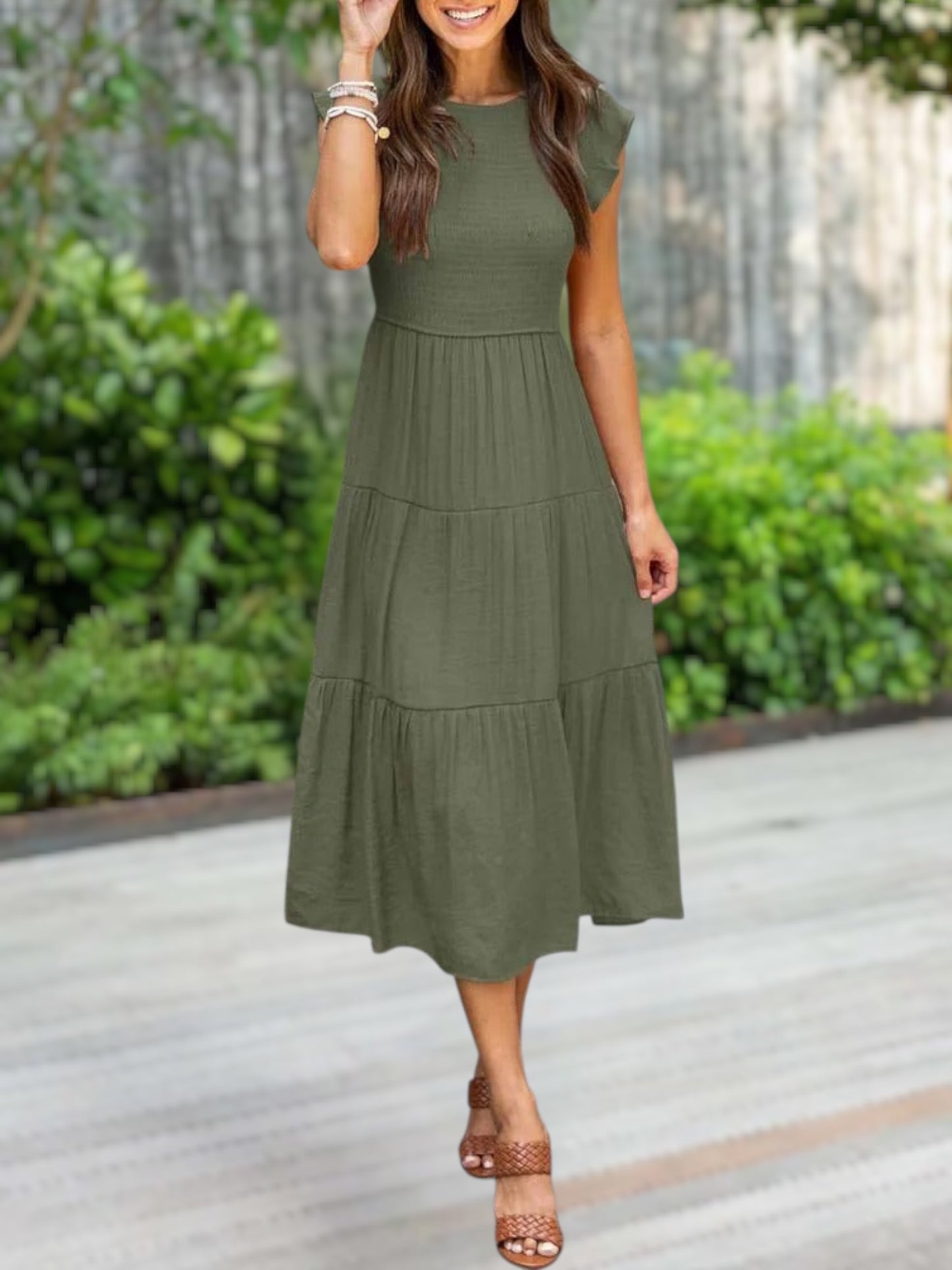 Phaedra | Women's Plus Size Dress with Tummy-Covering Fit for Summer Comfort | Dark Green