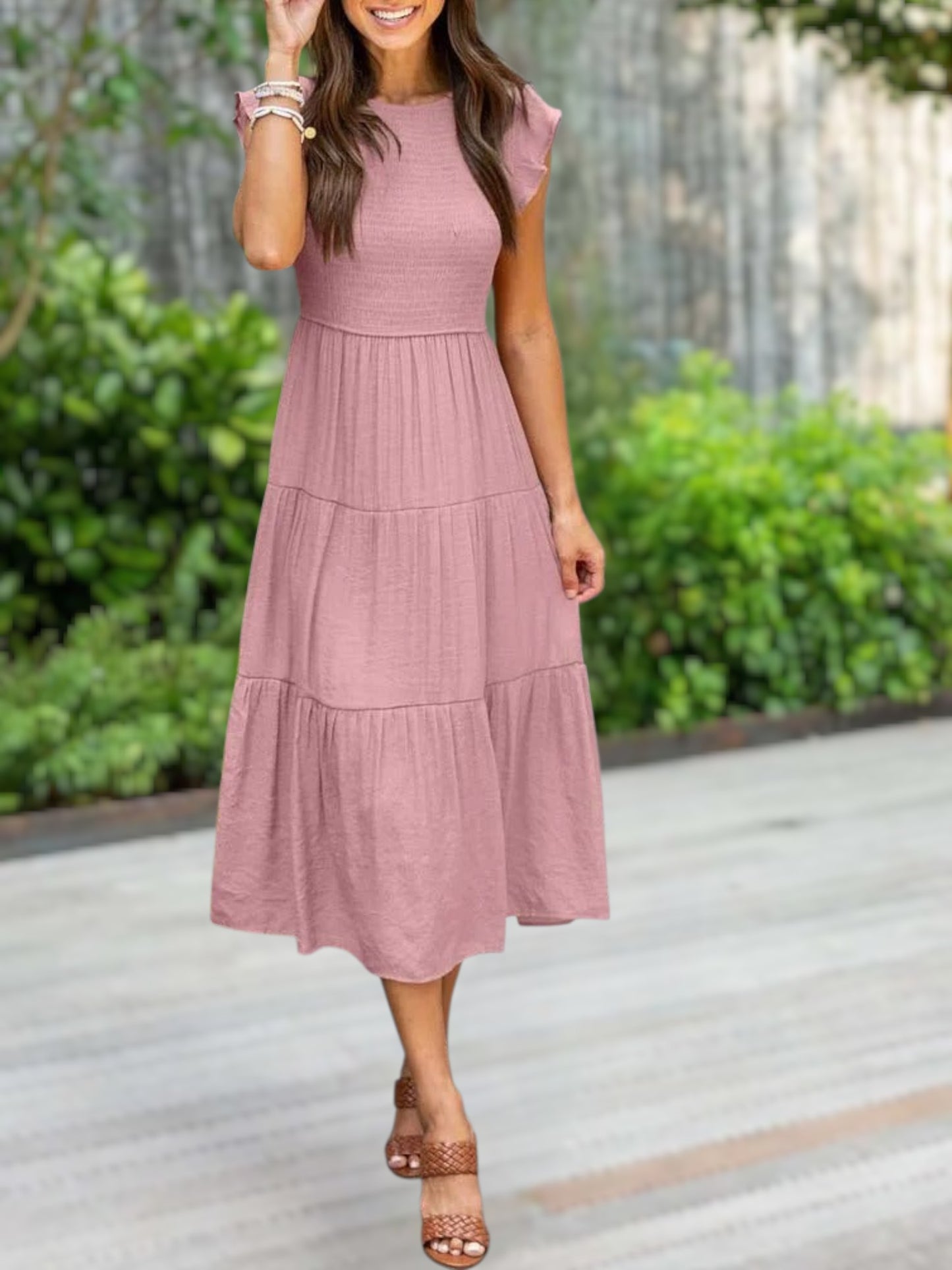 Phaedra | Women's Plus Size Dress with Tummy-Covering Fit for Summer Comfort | Pink