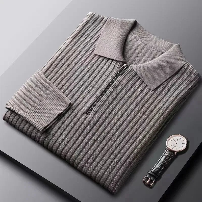 Polo Sweater for Men, Zip Closure | Winter | Gray