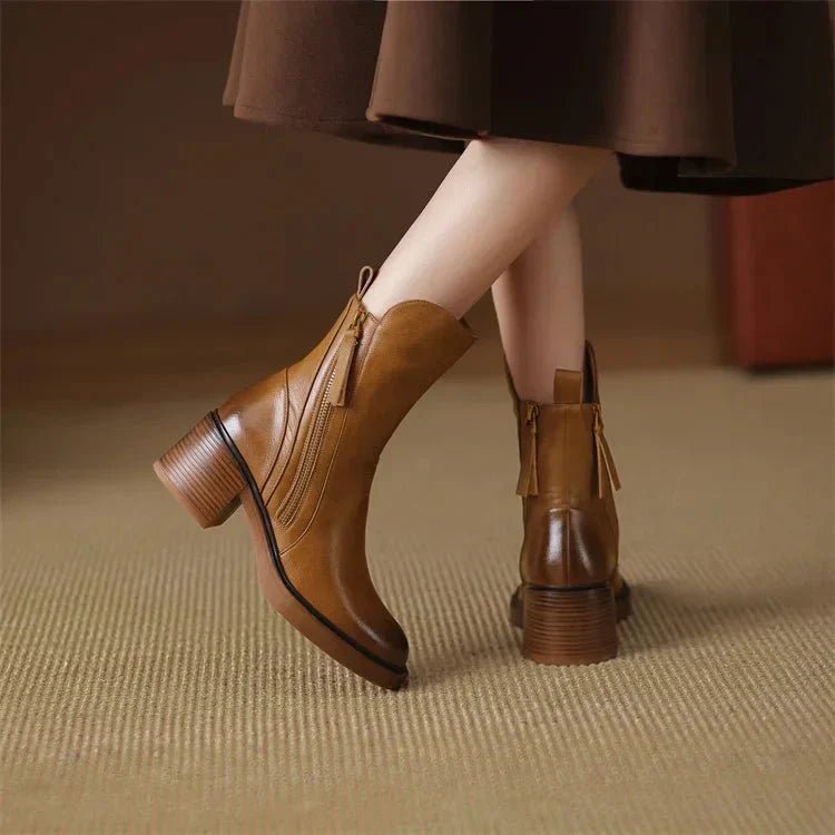 Premium Leather Ankle Boots for Women | Durable Design | Brown1