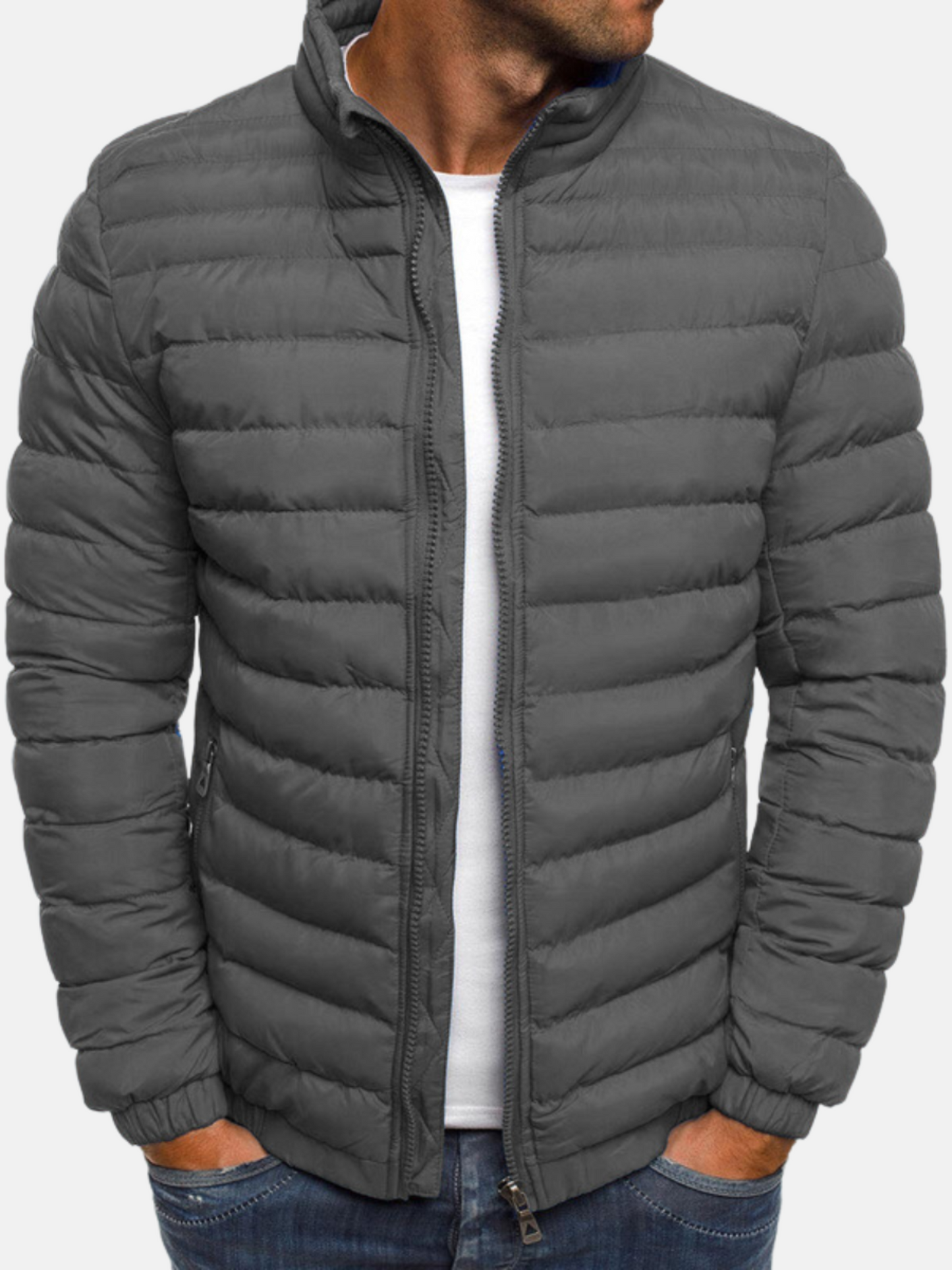 Puffer Jacket for Men, Quilted Design | Winter | Gray