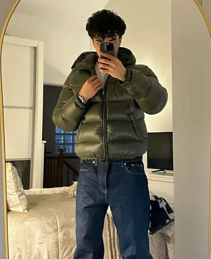 Quilted Winter Jacket for Men | Hooded, Sherpa Lined | Green