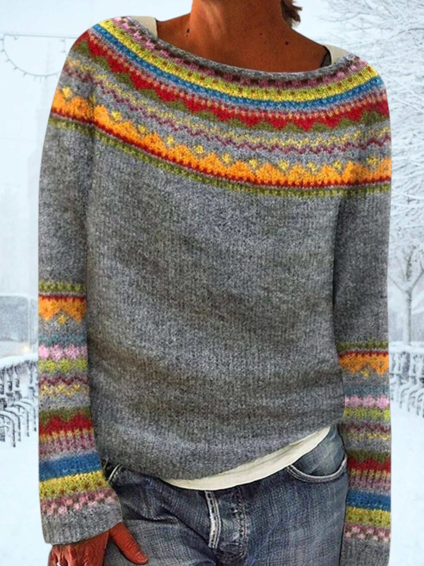 Retro-Inspired Pullover Sweater | Gray1