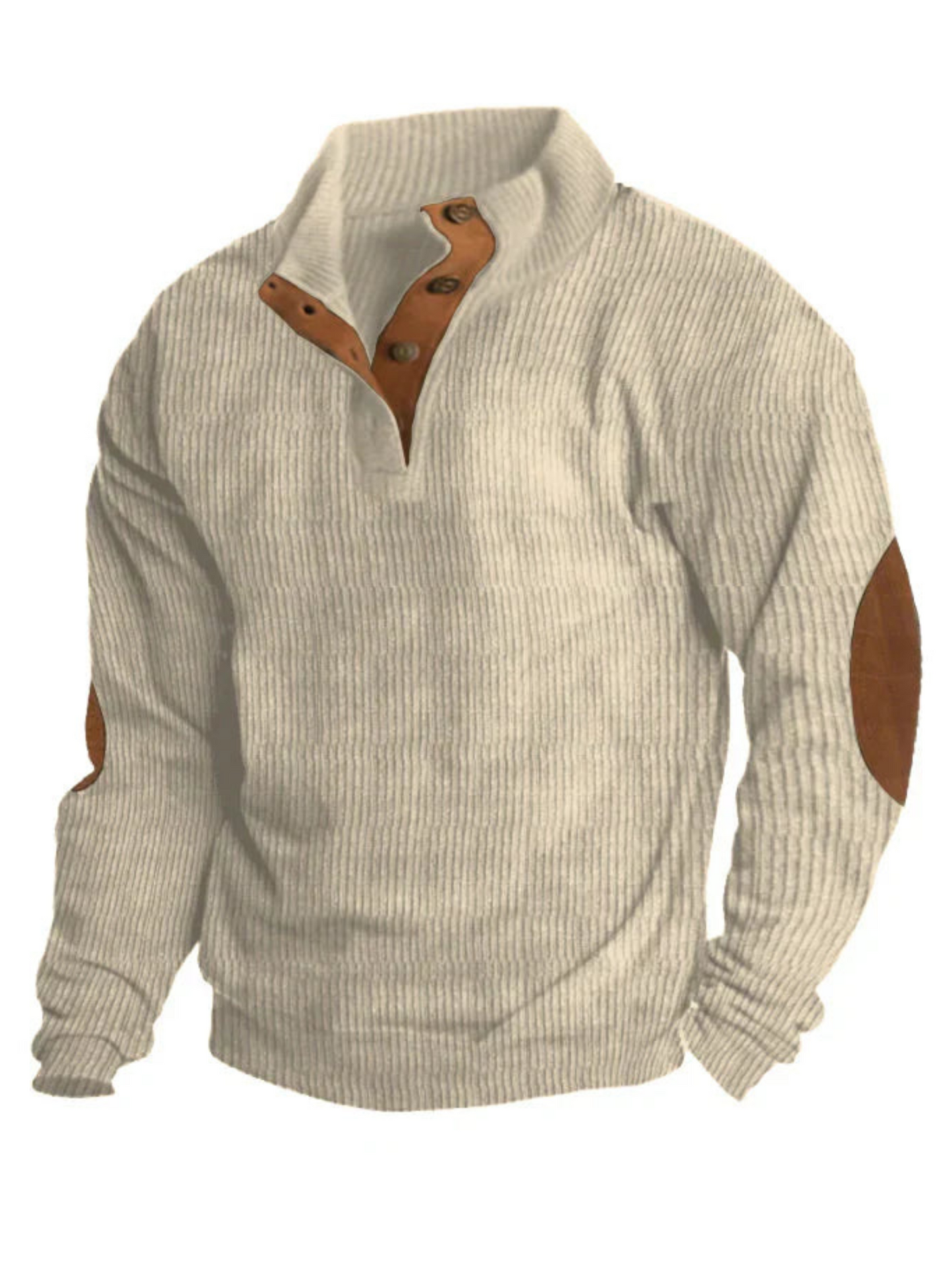 Ribbed Sweater for Men | Buttoned Collar | Beige
