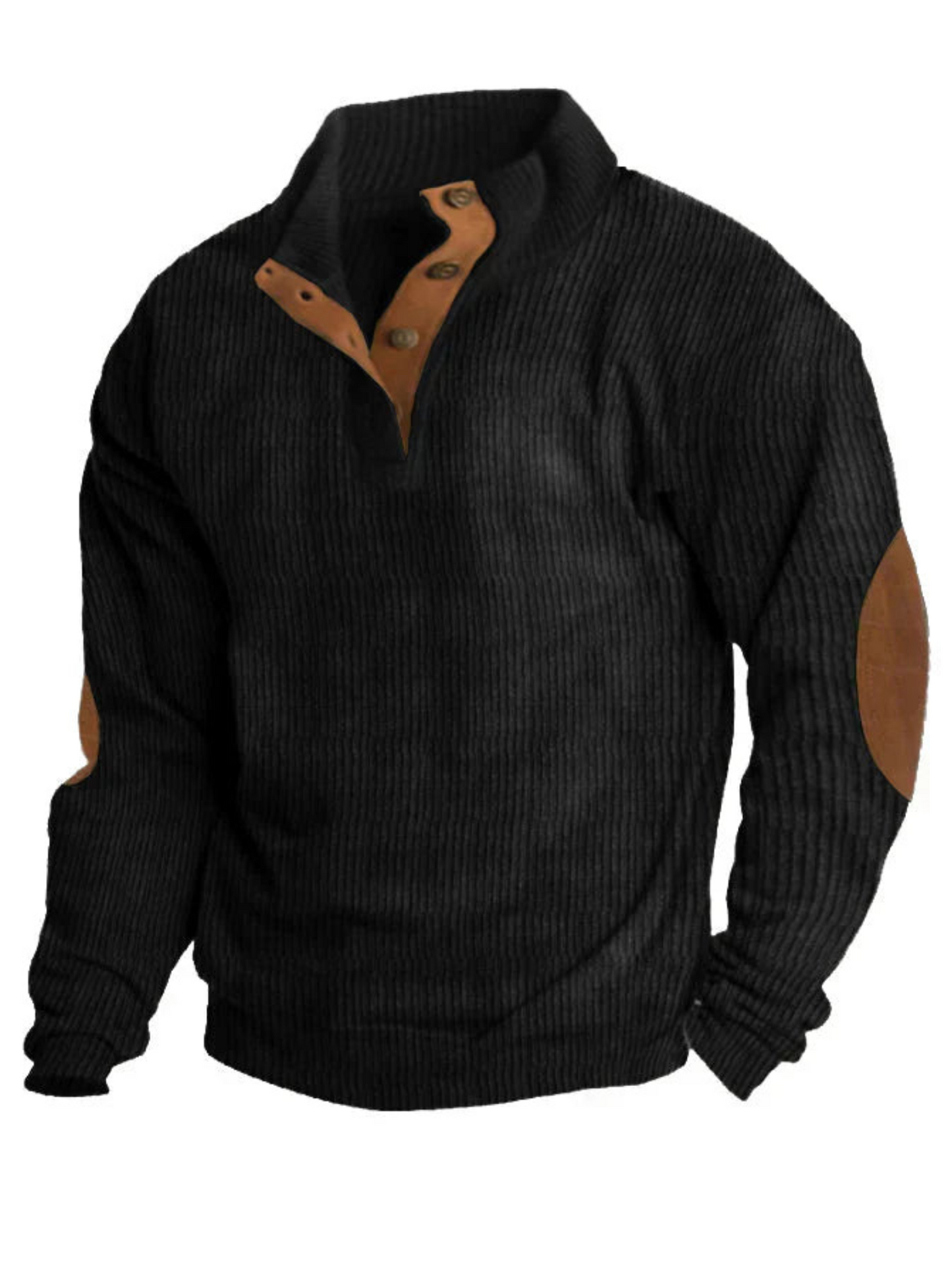 Ribbed Sweater for Men | Buttoned Collar | Black