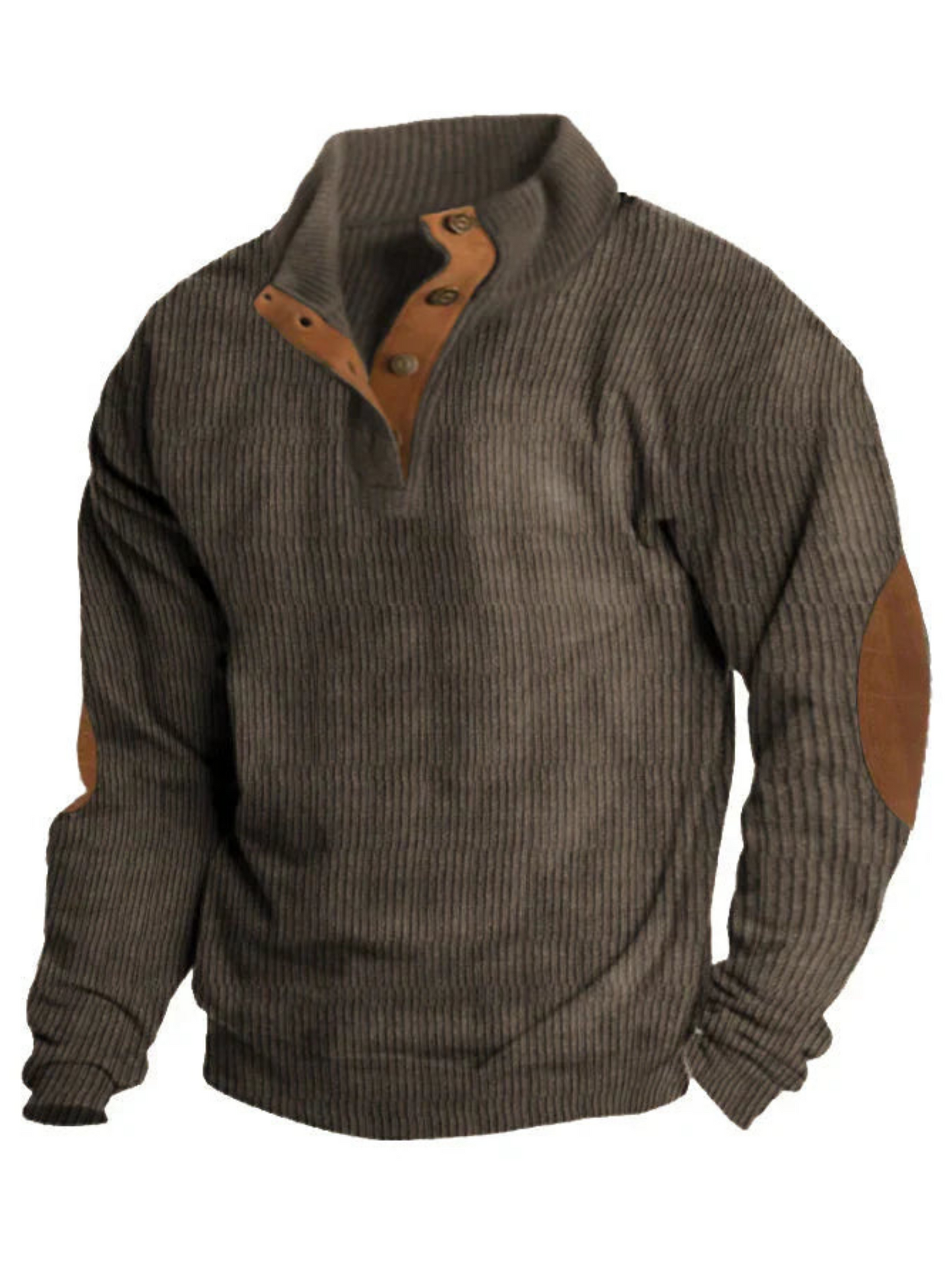 Ribbed Sweater for Men | Buttoned Collar | Brown