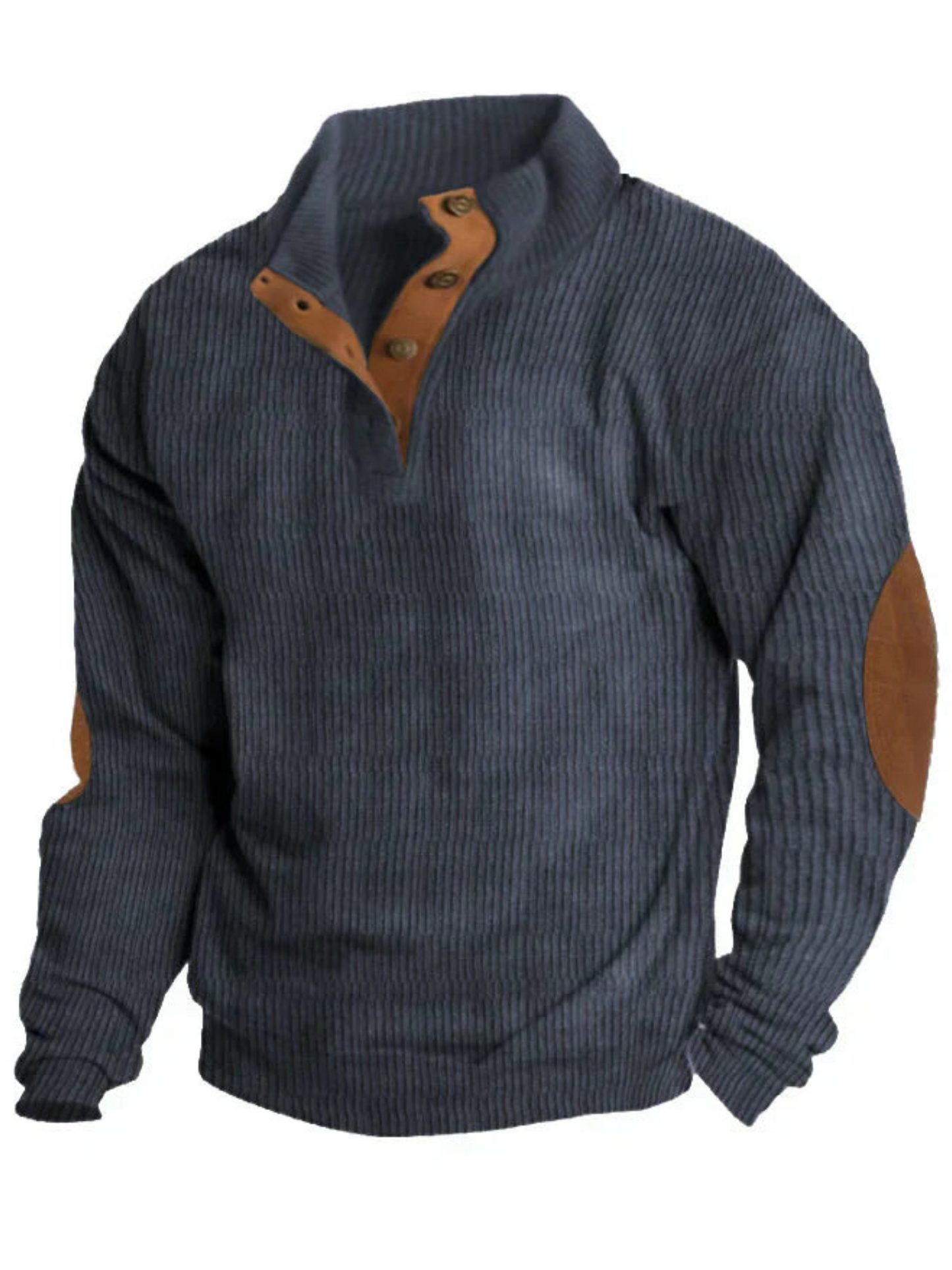 Ribbed Sweater for Men | Buttoned Collar | Navy Blue