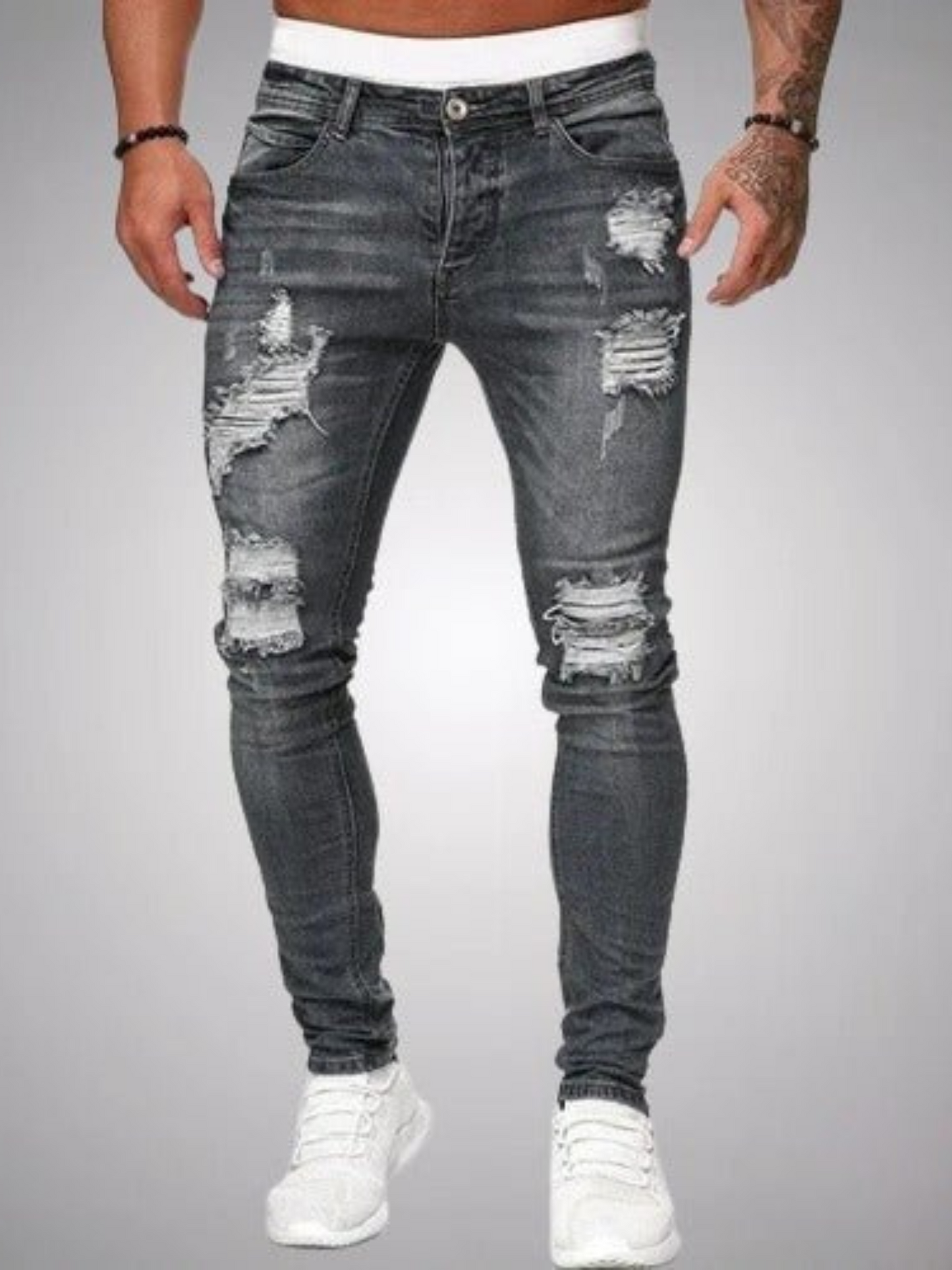 Ripped Jeans for Men | Slim Fit | Gray