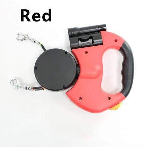 Retractable Dual Dog Leash – No-Tangle, LED Light & Reflective Leads