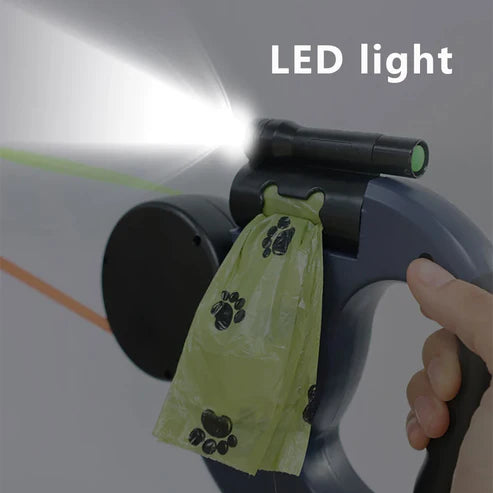 Retractable Dual Dog Leash – No-Tangle, LED Light & Reflective Leads