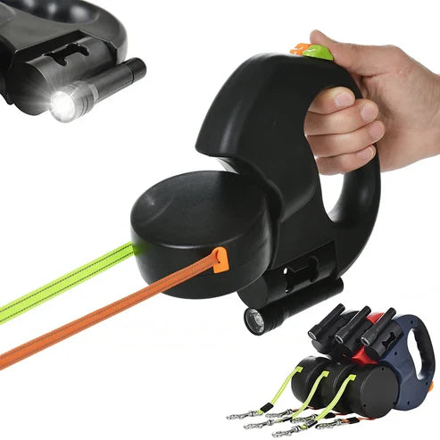 Retractable Dual Dog Leash – No-Tangle, LED Light & Reflective Leads