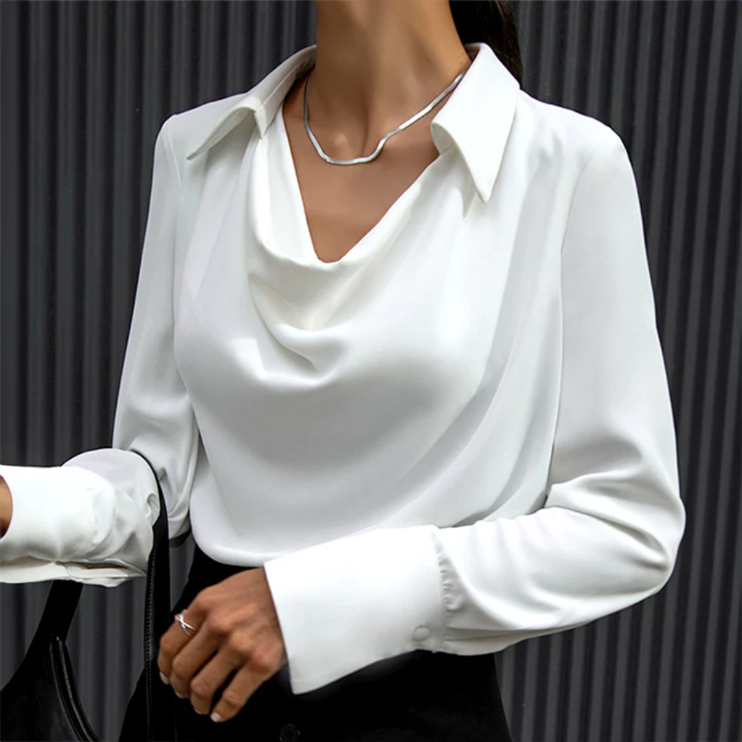 Satin Long Sleeve Shirt for Women | Lightweight | White