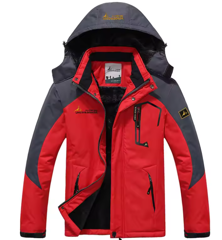 Ski Jacket for Men | Hooded, Water-Resistant | Winter | Red