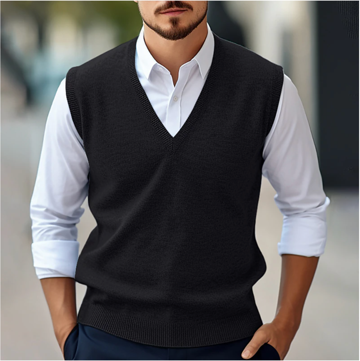 Sleeveless Sweater Vest for Men | Tailored Fit | Black