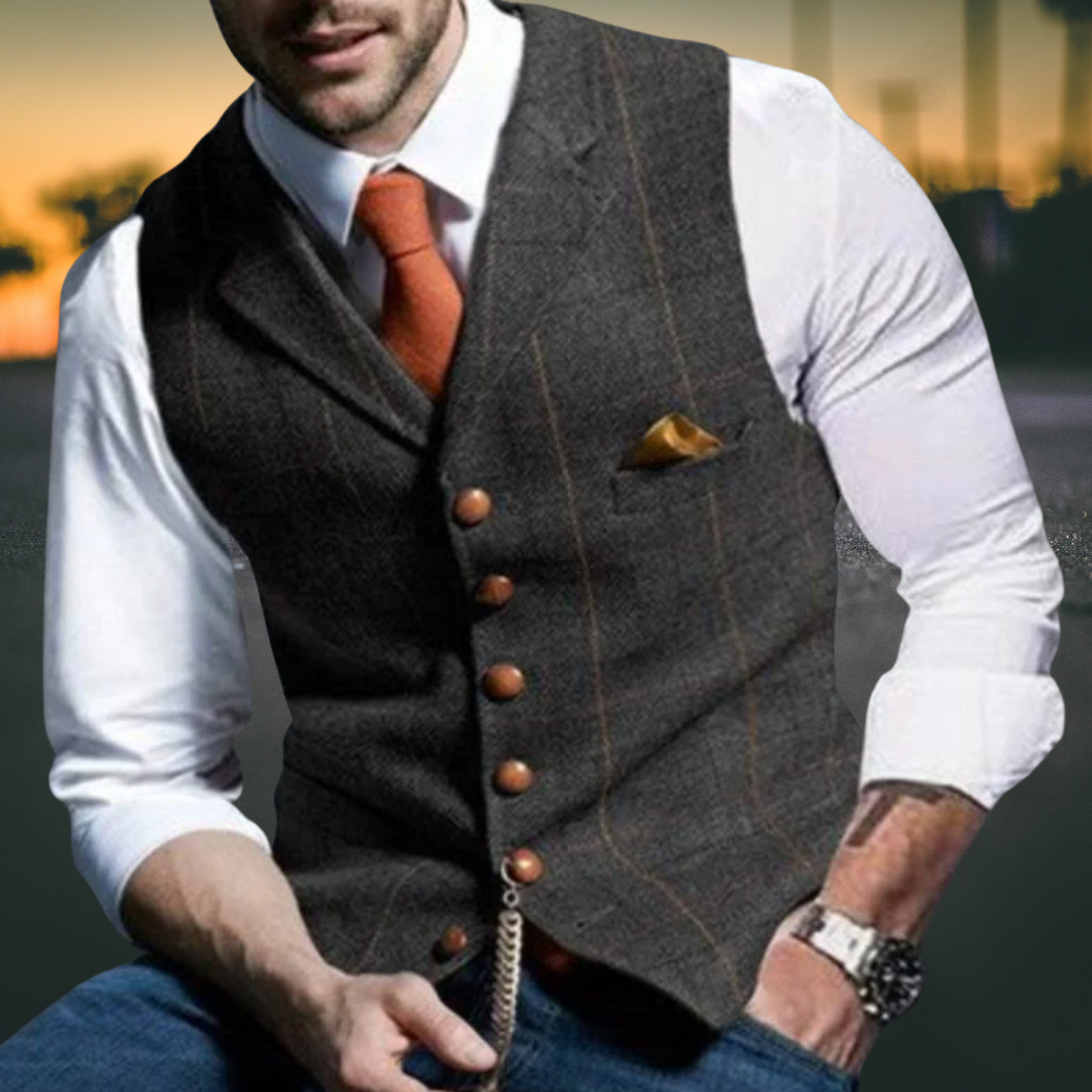 Slim Fit Men's Vest in Premium Cotton Blend with Reversible Collar | Darkgray