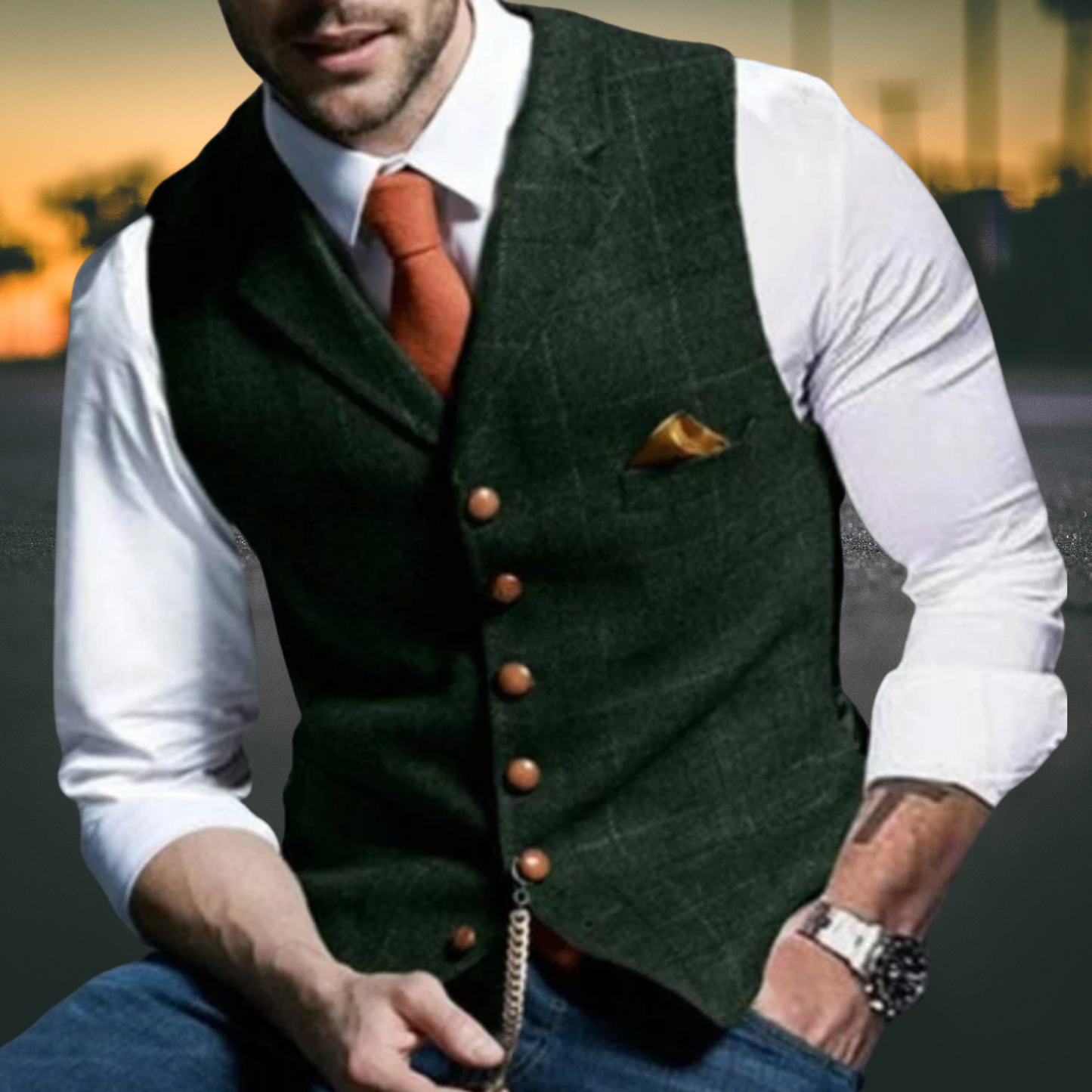 Slim Fit Men's Vest in Premium Cotton Blend with Reversible Collar | Darkgreen