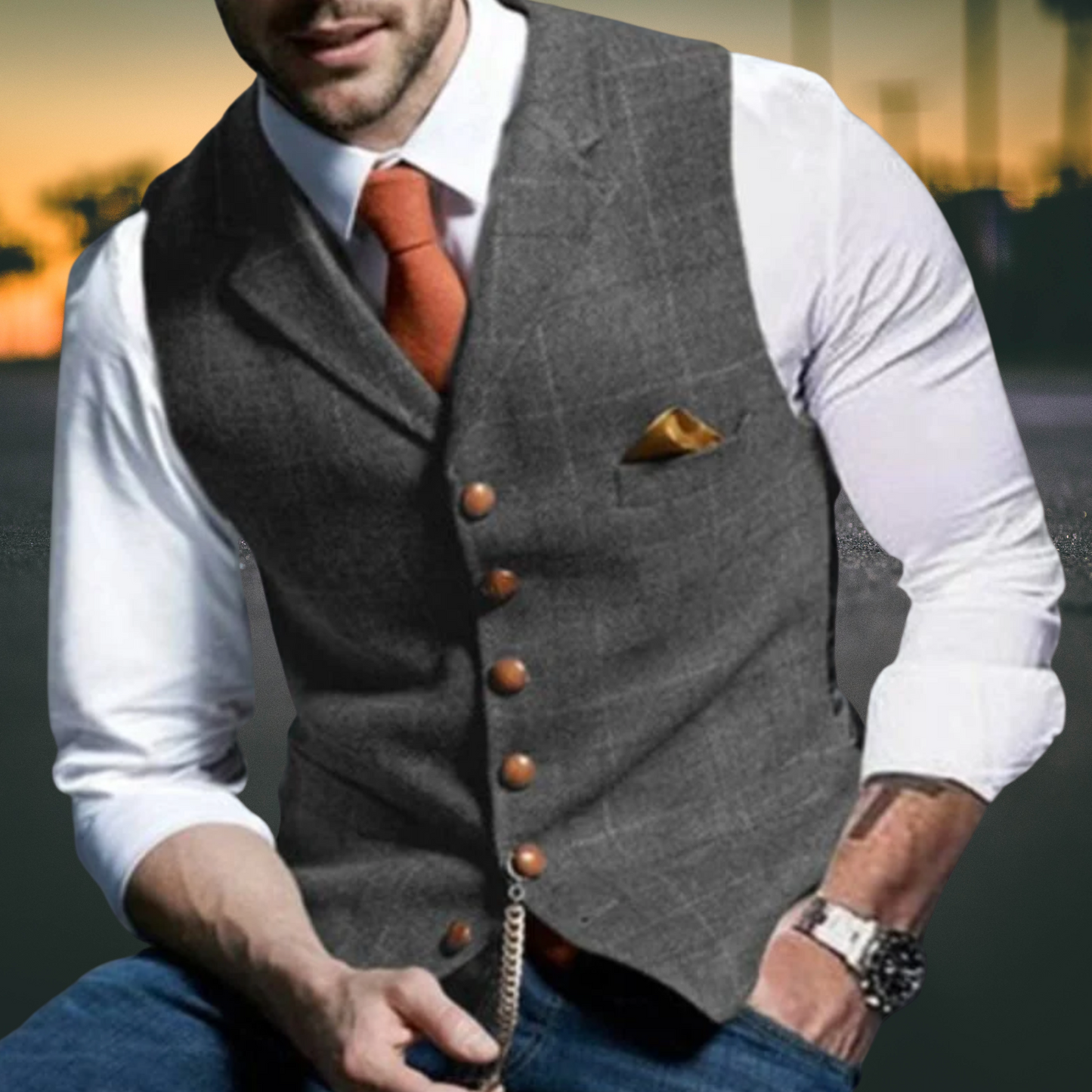 Slim Fit Men's Vest in Premium Cotton Blend with Reversible Collar | Gray