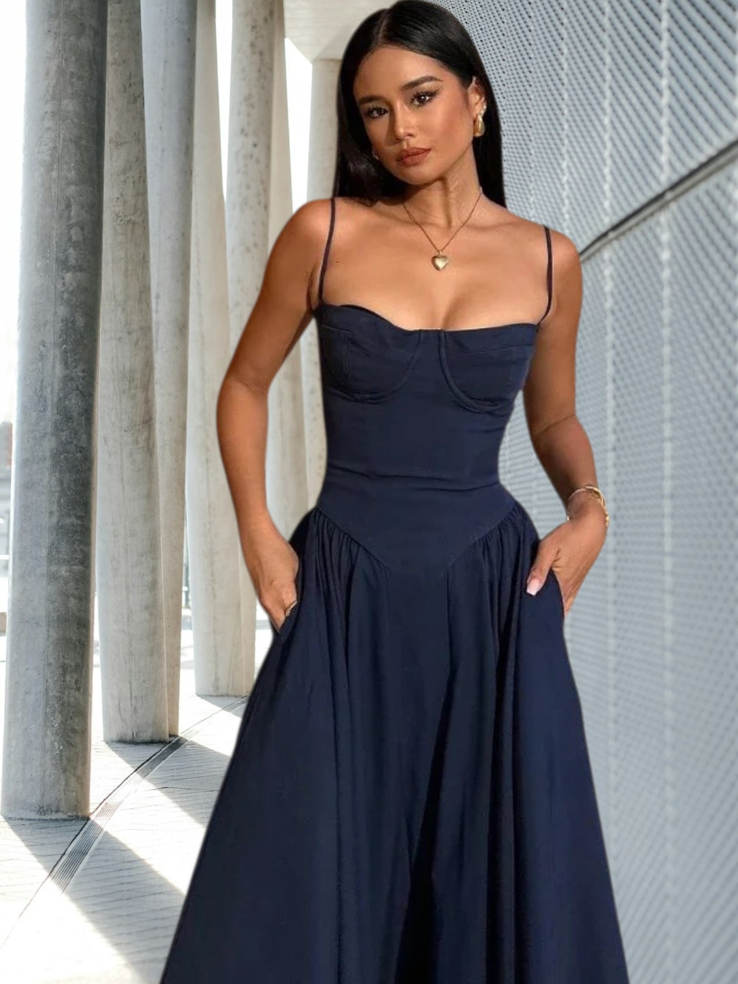 Sofia | Elegant Midi Dress for Women, Sleeveless, Party & Wedding Guest Ready | Navy blue 3