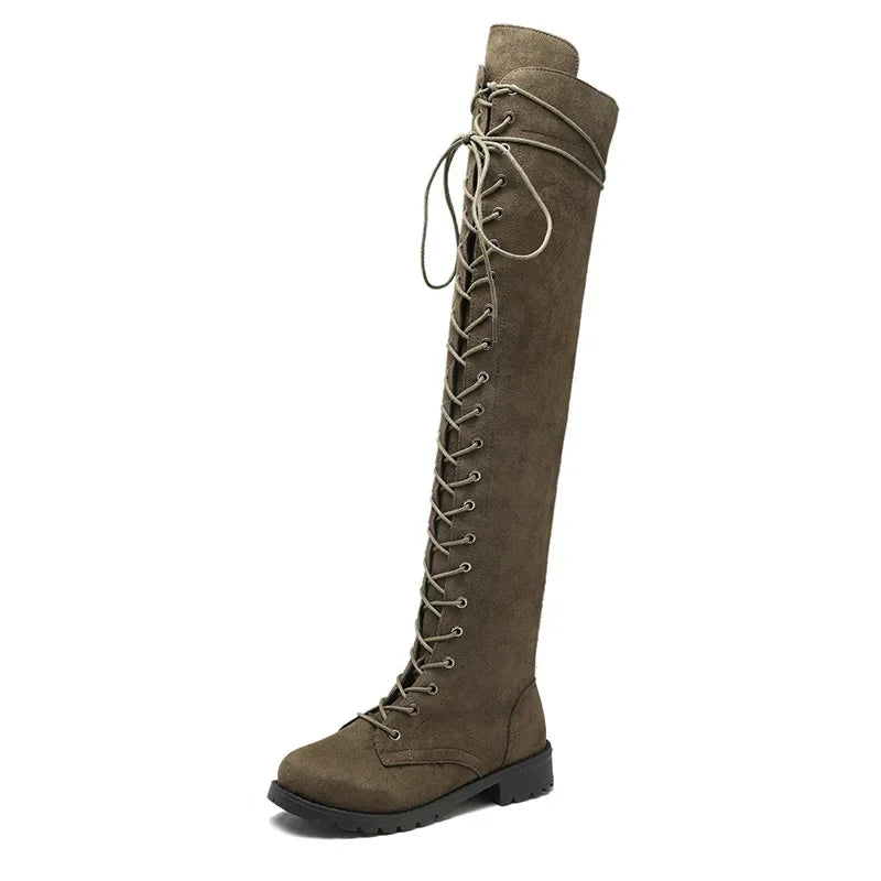 Stylish Black Over The Knee Boots with Unique Lacing Design for Women 4