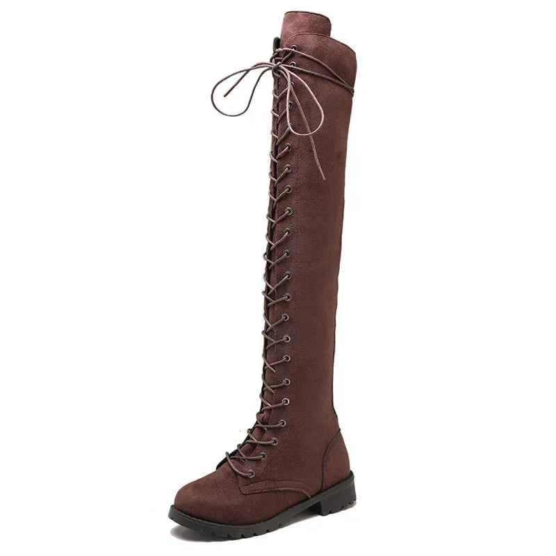 Stylish Black Over The Knee Boots with Unique Lacing Design for Women 5