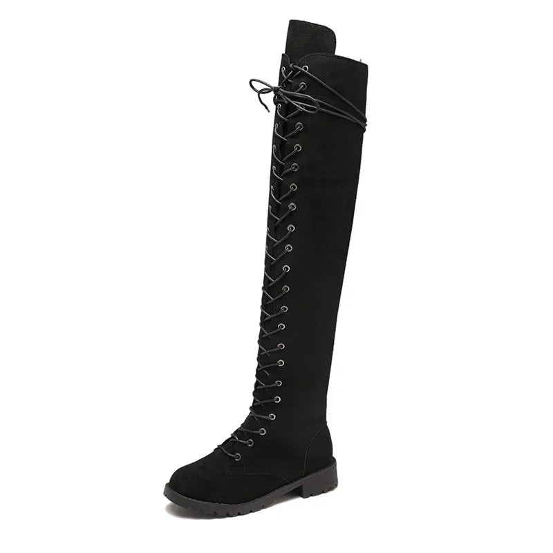 Stylish Black Over The Knee Boots with Unique Lacing Design for Women 6