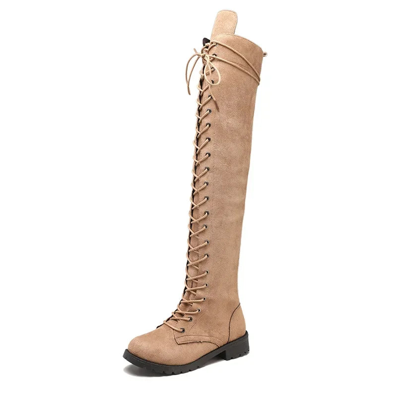 Stylish Black Over The Knee Boots with Unique Lacing Design for Women 7